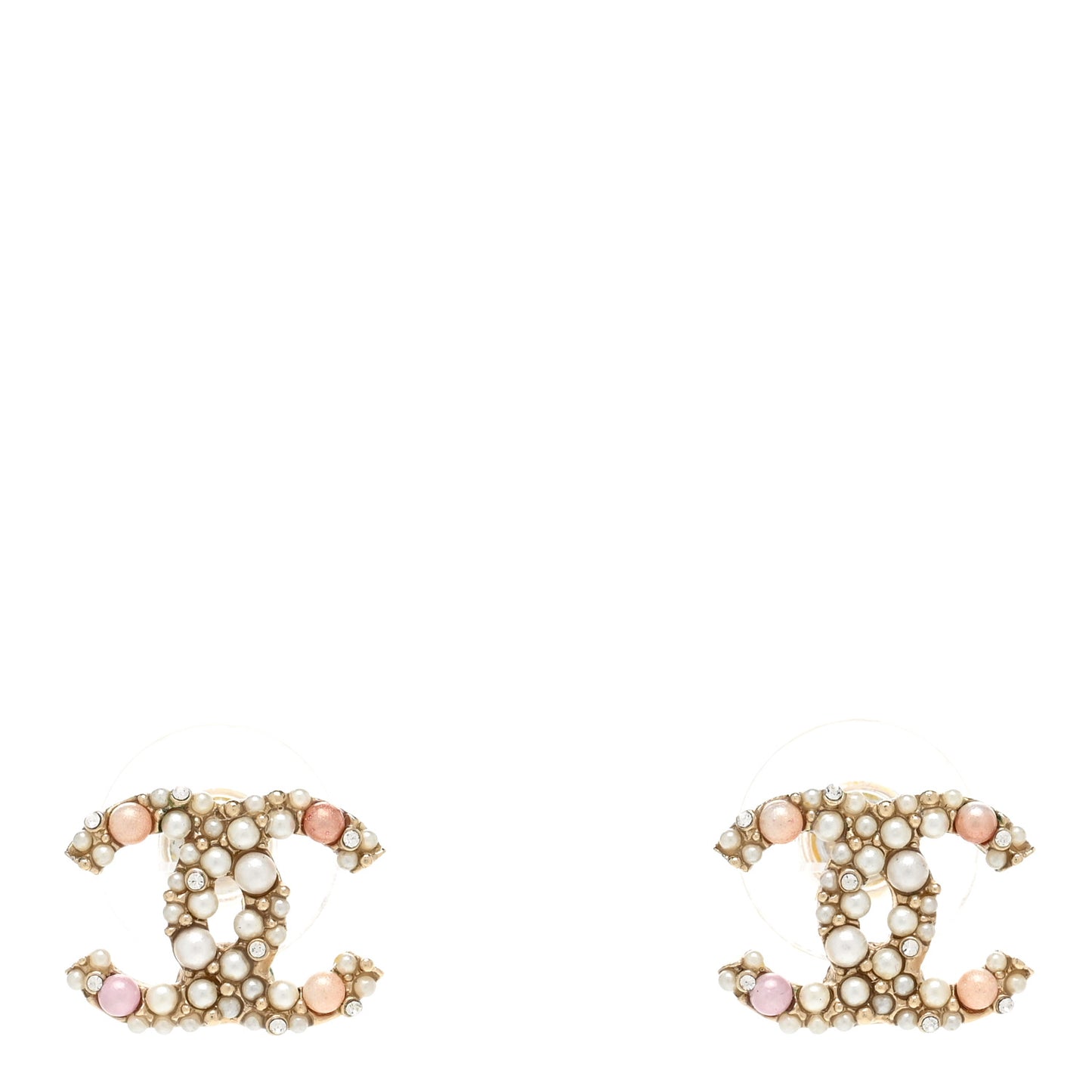 Pearl Crystal CC Charms Stud Earrings Light Gold Pink