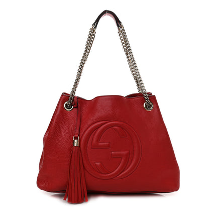 Gucci Pebbled Calfskin Medium Soho Chain Shoulder Bag Red 1 of 14
