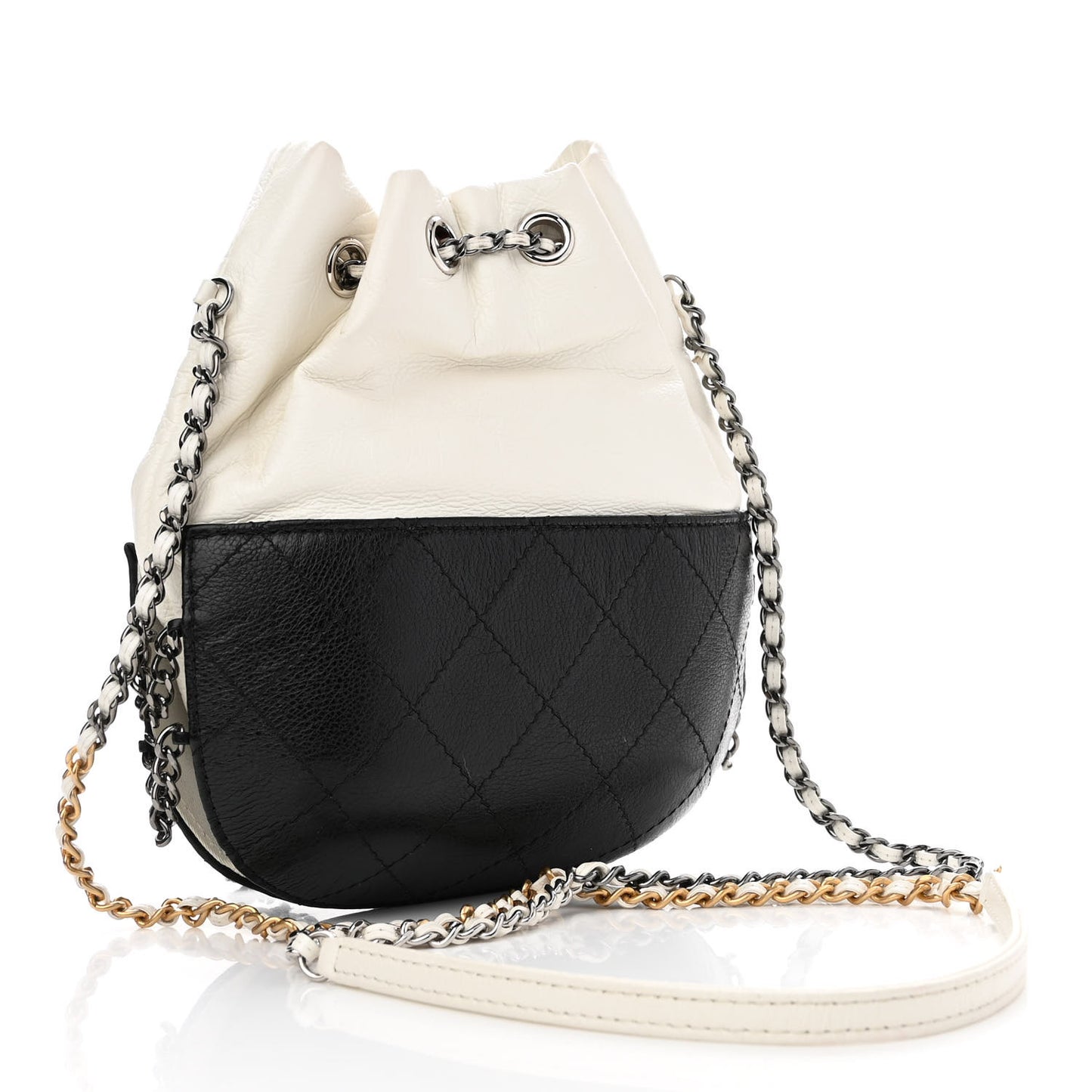 Aged Calfskin Quilted Small Gabrielle Bucket White Black
