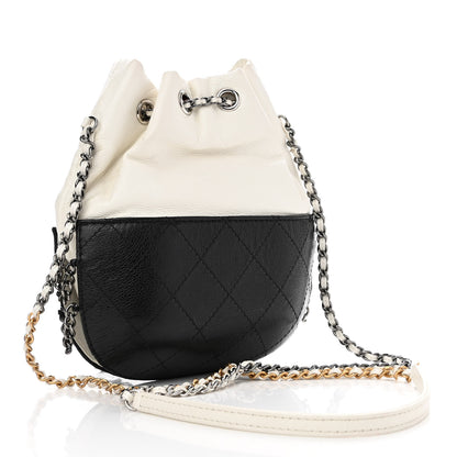 Chanel Aged Calfskin Quilted Small Gabrielle Bucket White Black 3 of 10