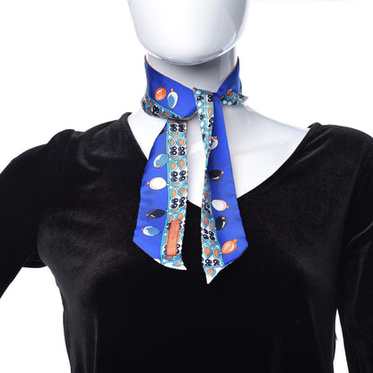 Hermes Silk Parures Des Maharajas Twilly Bleu Royal Orange Turquoise 2 of 5