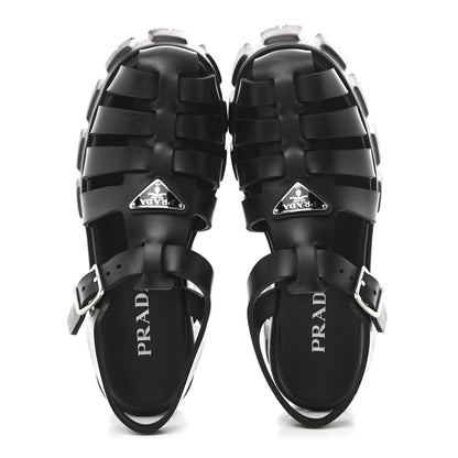 Prada Foam Rubber Triangle Logo Monolith 55mm Cage Sandals 40 Black 2 of 11