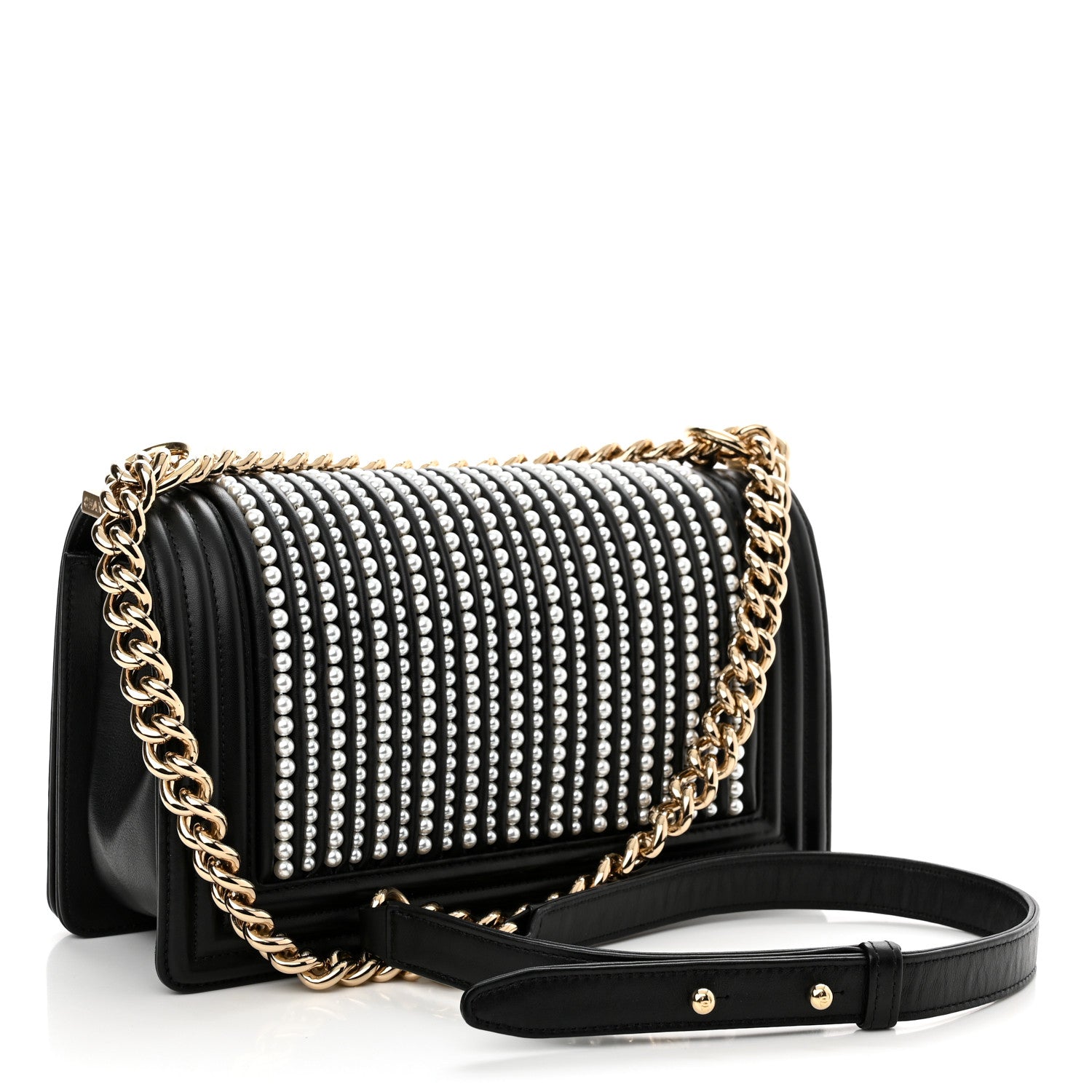 Chanel Calfskin Pearl Medium Chanel Pearls Boy Flap Black 2 of 9