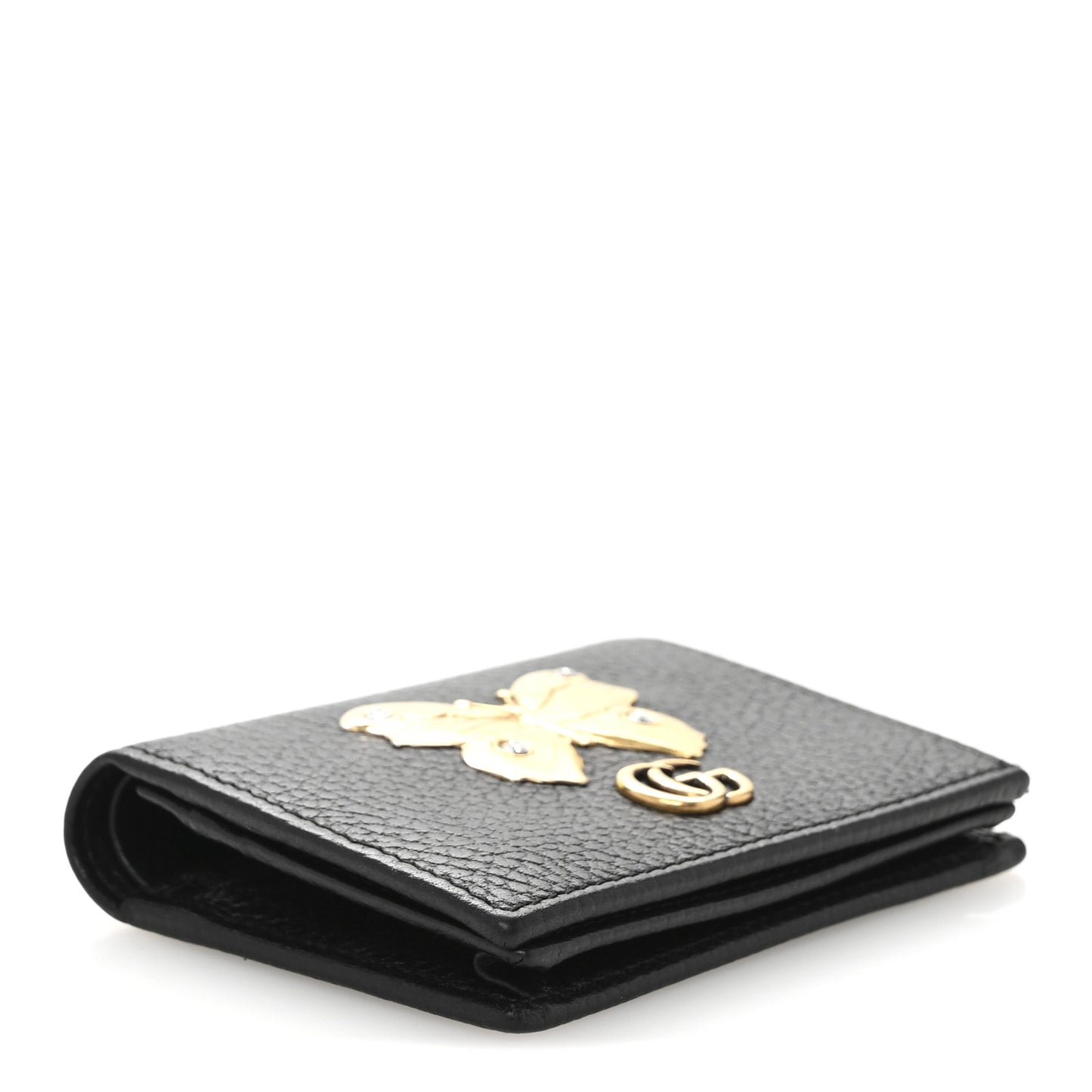 Pebbled Calfskin Butterfly Card Case Black