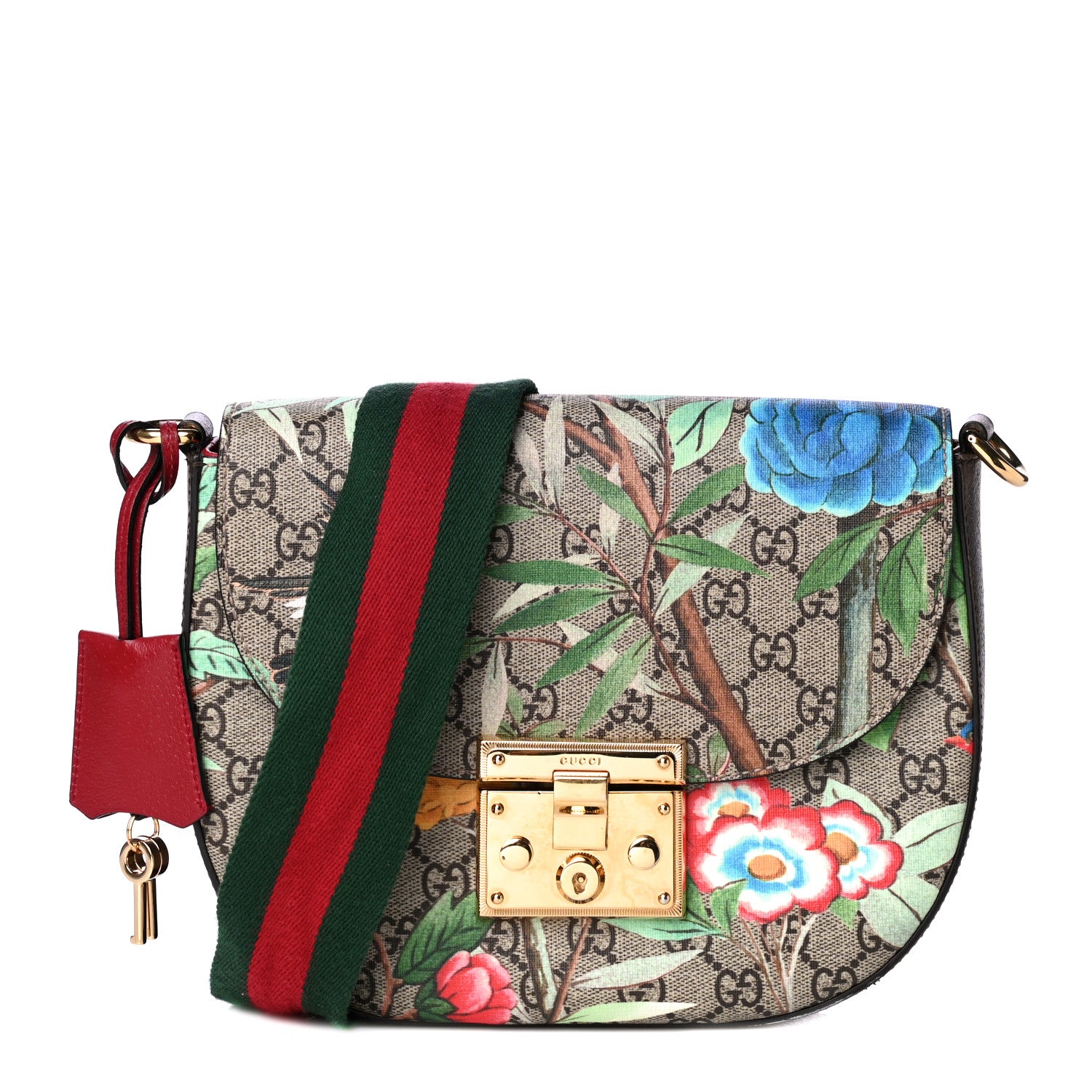 Gucci GG Supreme Monogram Tian Web Medium Padlock Messenger Shoulder Bag Beige Multicolor New Acero 1 of 12