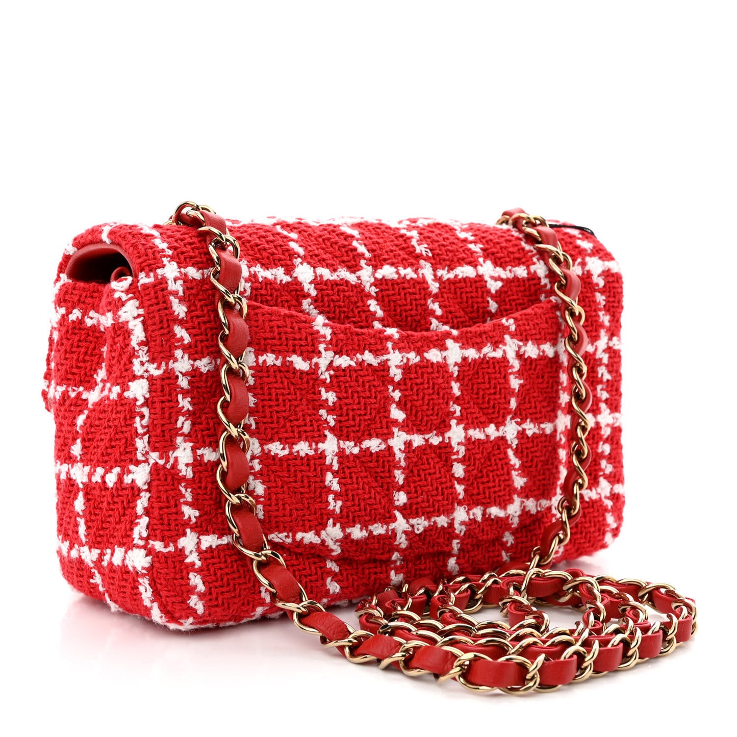 Tweed Quilted Mini Rectangular Flap White Red