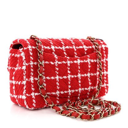 Chanel Tweed Quilted Mini Rectangular Flap White Red 3 of 10