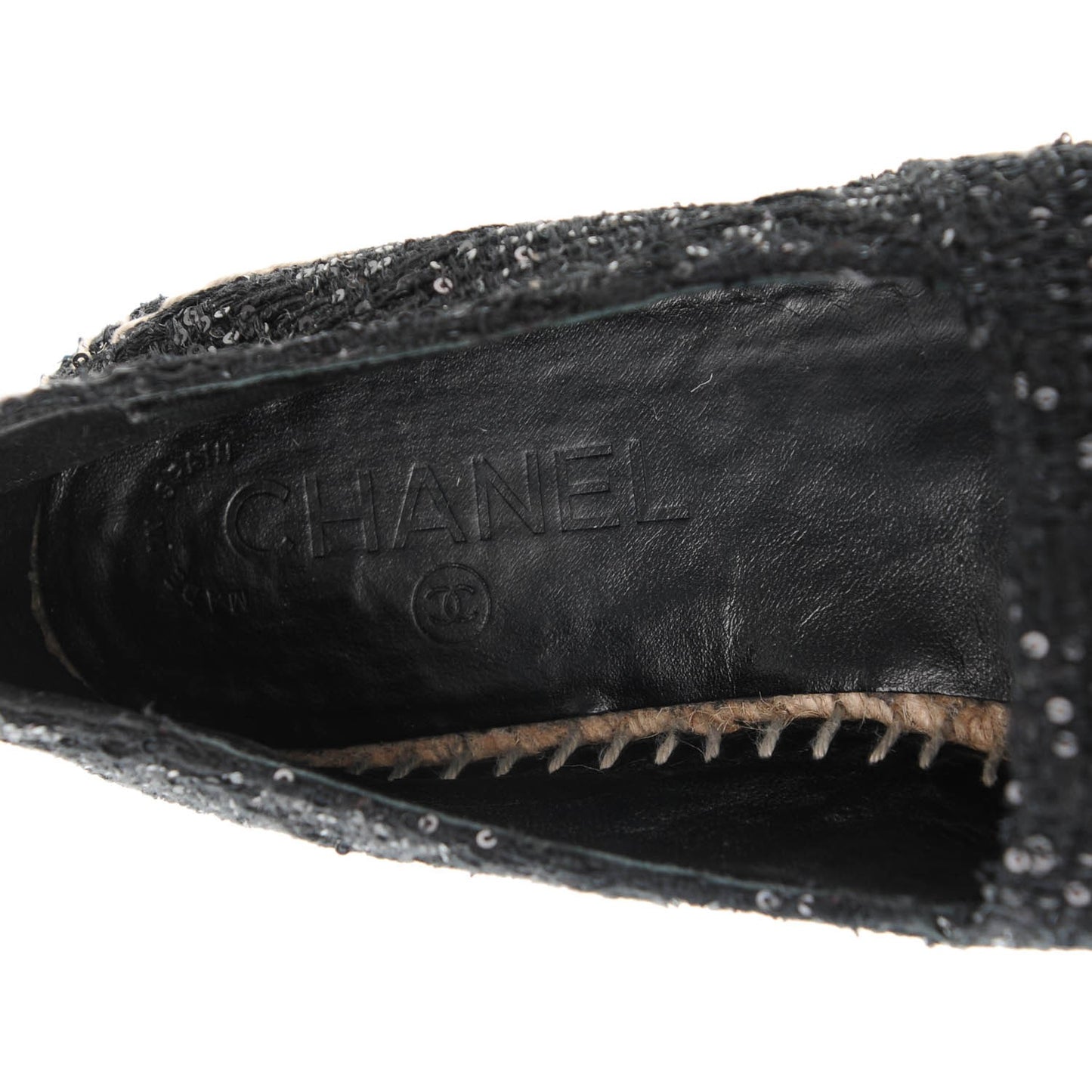Tweed Patent Goatskin Sequin CC Espadrilles 37 Black