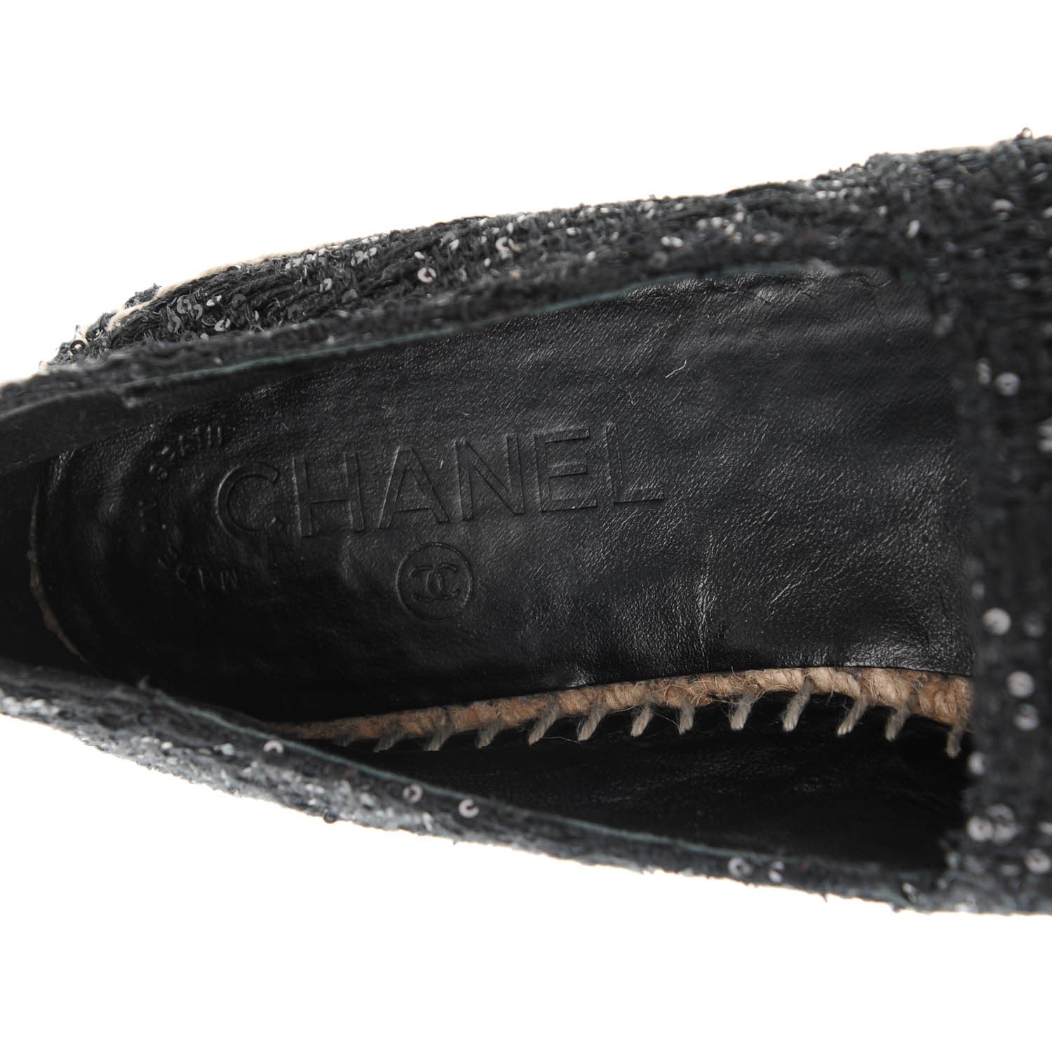 Chanel Tweed Patent Goatskin Sequin CC Espadrilles 37 Black 8 of 9