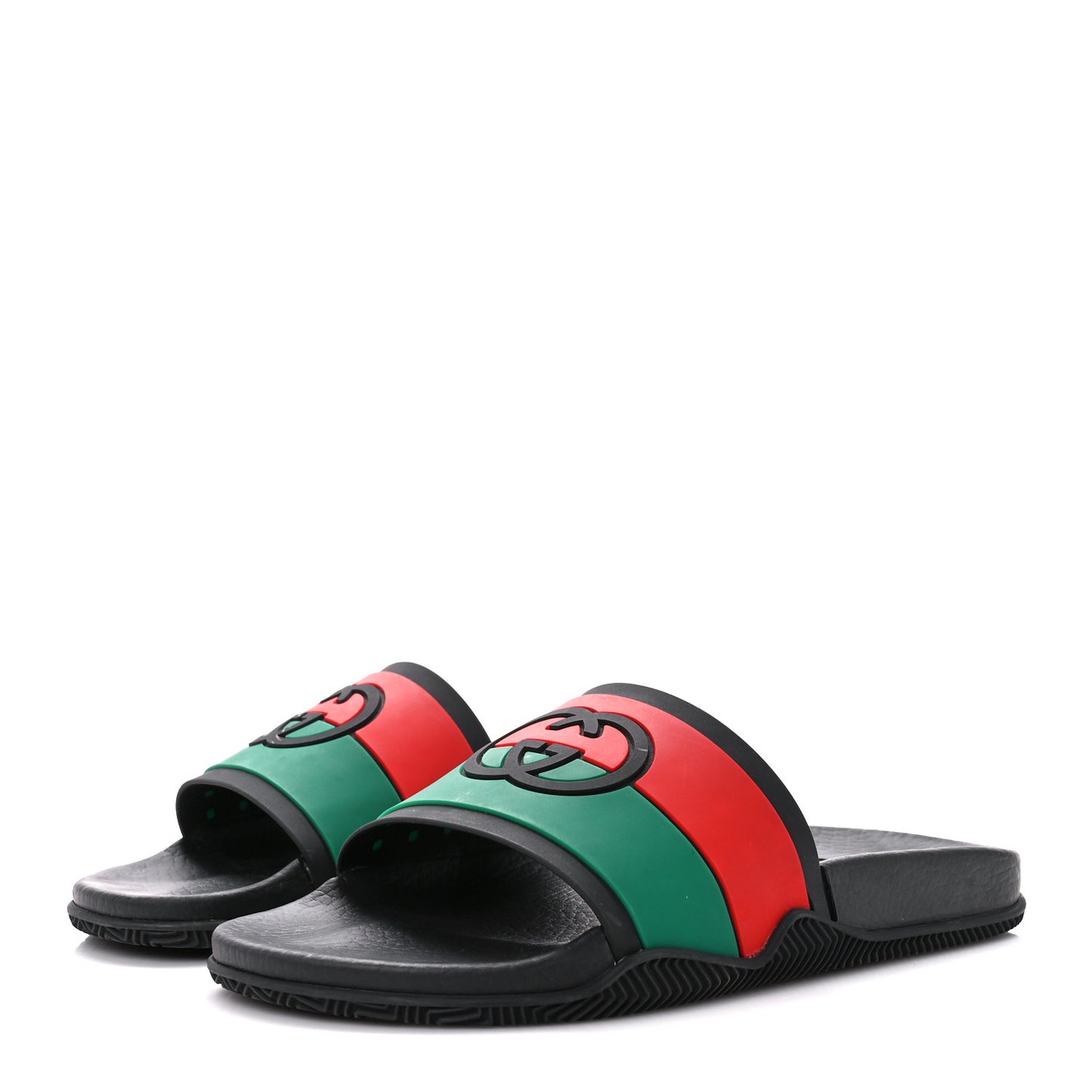 Rubber Web Womens Interlocking G Slide Sandals 39 Black Green Red
