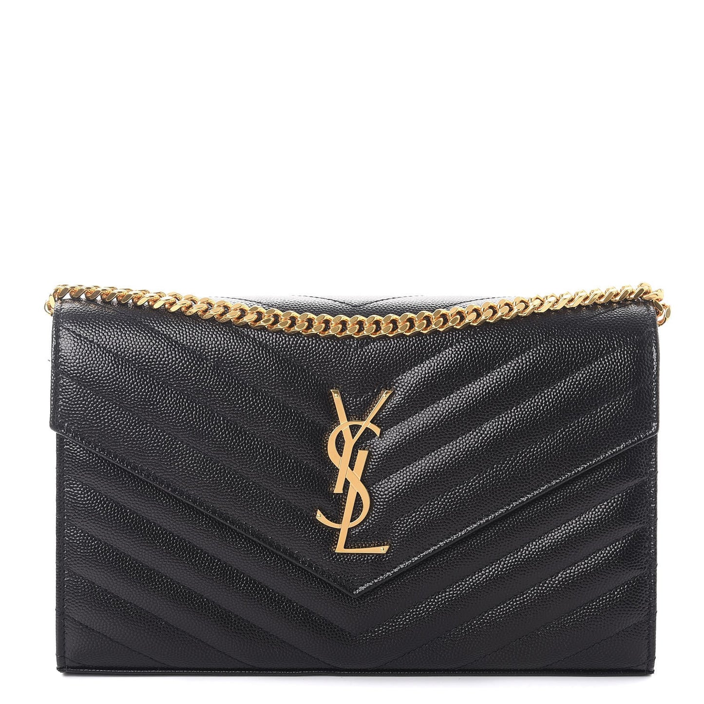 Grain De Poudre Matelasse Chevron Monogram Chain Wallet Black