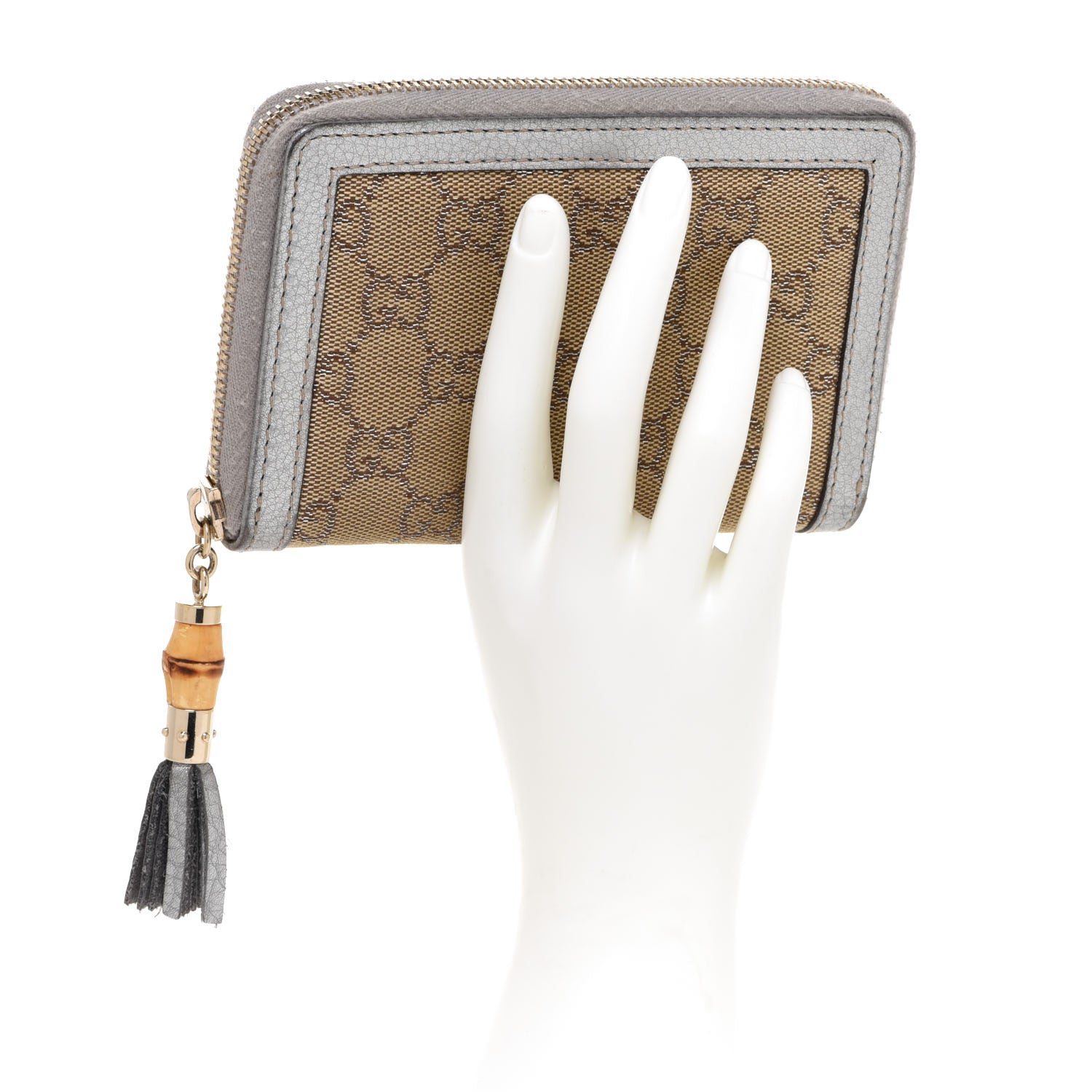 Gucci Monogram Bamboo Zip Around Compact Wallet Silver 2 of 12