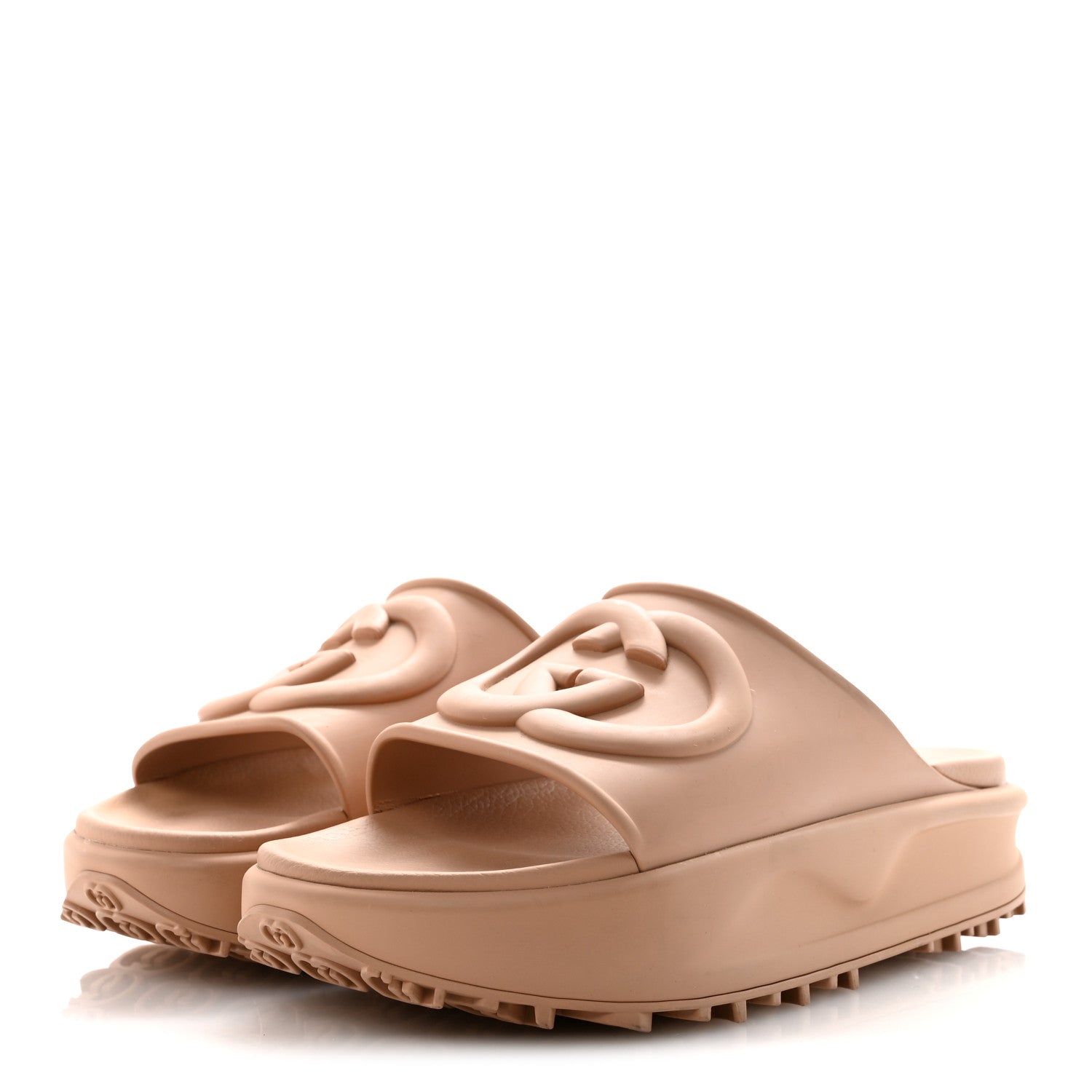 Gucci Soft Rubber Mens Interlocking G Platform 42mm Slide Sandals 9 Vintage Camel 4 of 8