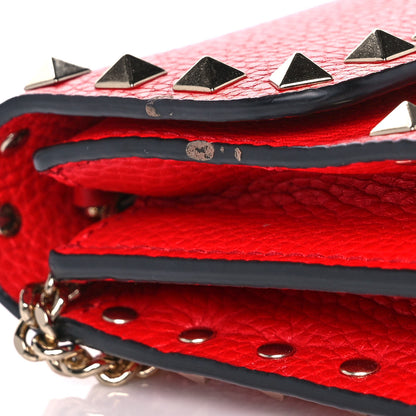 Valentino Garavani Pebbled Calfskin Rockstud Flap Wallet On Chain Rouge Pur 11 of 15