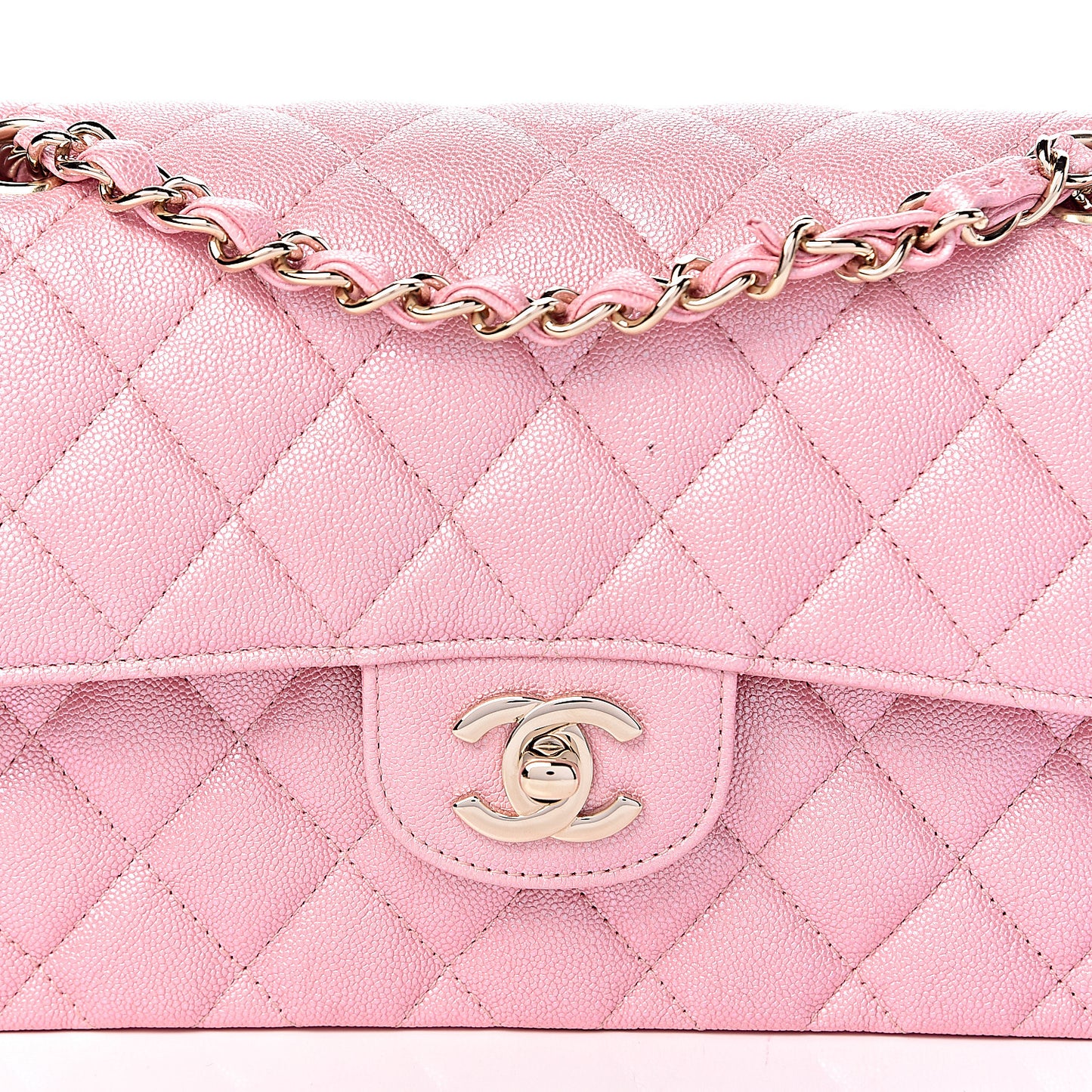 Iridescent Caviar Quilted Small Double Flap Pink