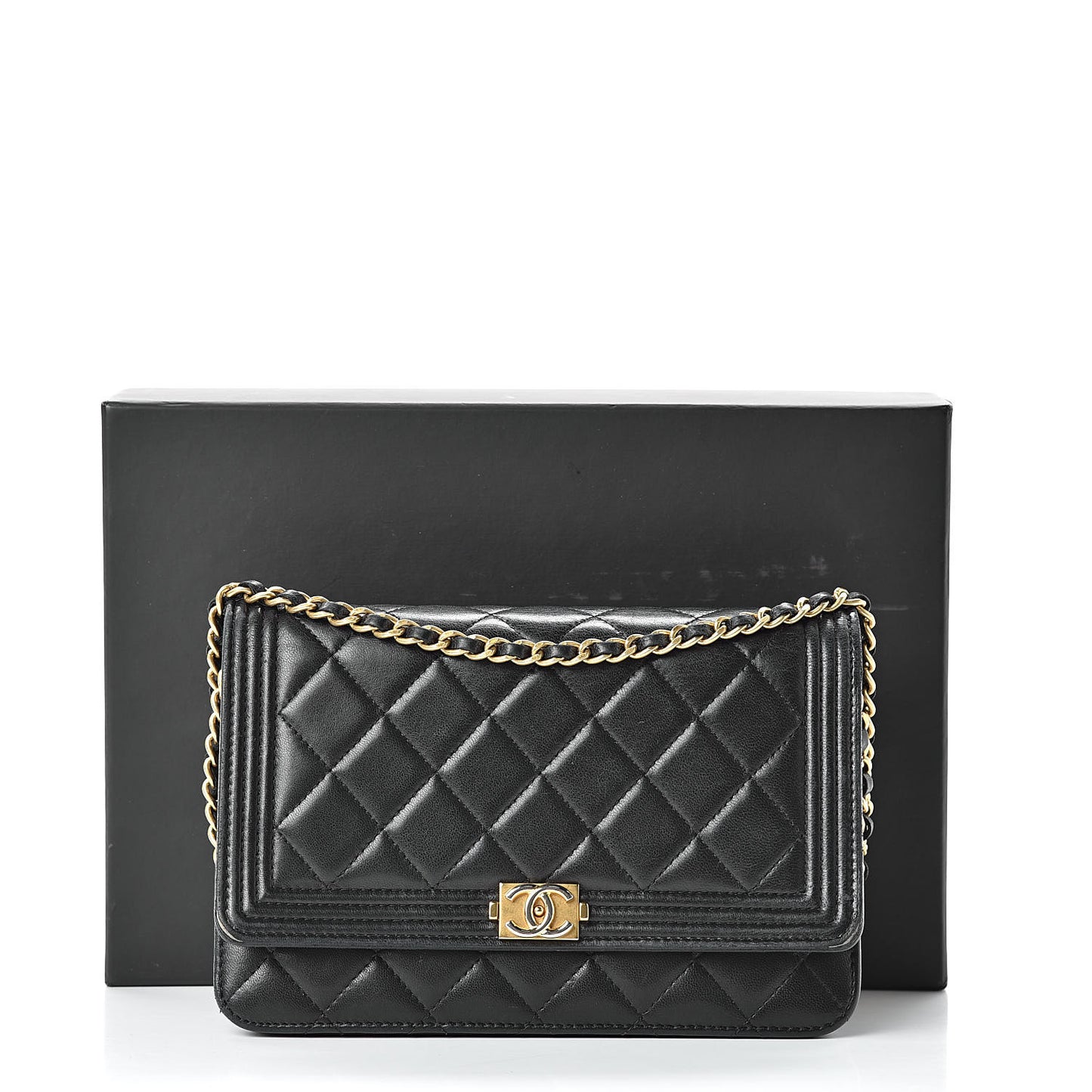 Lambskin Quilted Boy Wallet On Chain WOC Black