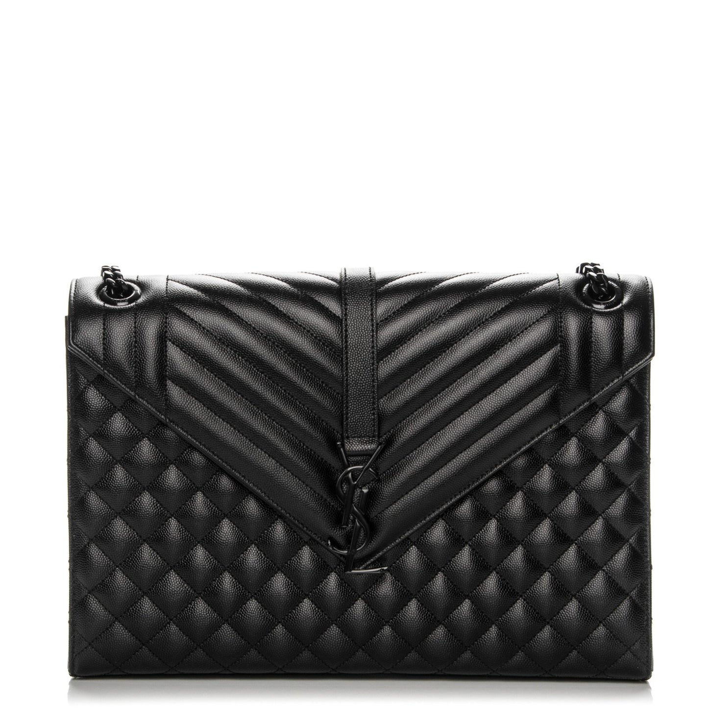 Grain De Poudre Textured Mixed Matelasse Large Triquilt Monogram Monochrome Satchel Black