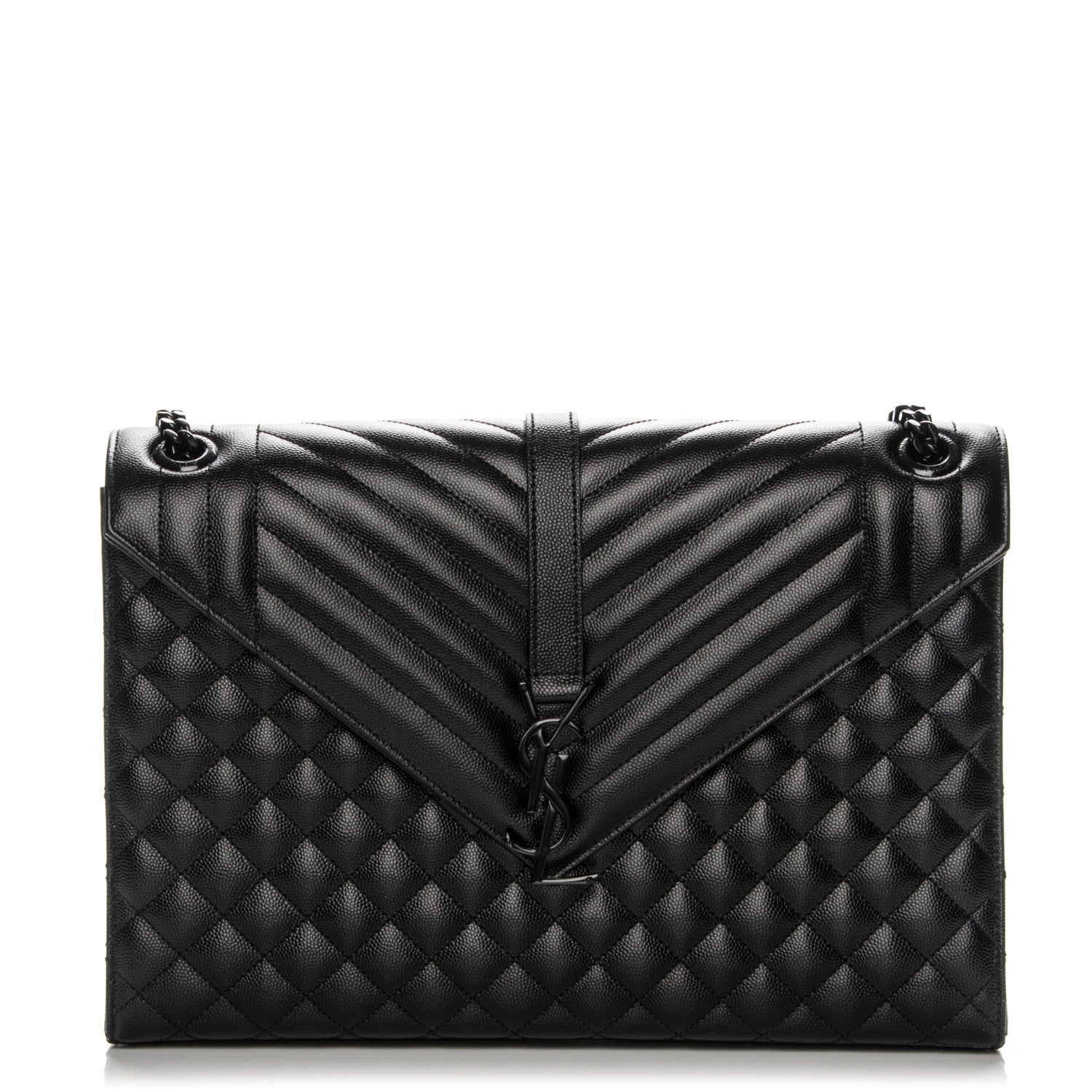 Saint Laurent Grain De Poudre Textured Mixed Matelasse Large Triquilt Monogram Monochrome Satchel Black 1 of 7