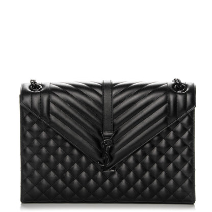 Saint Laurent Grain De Poudre Textured Mixed Matelasse Large Triquilt Monogram Monochrome Satchel Black 1 of 7