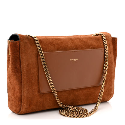 Saint Laurent Calfskin Crocodile Embossed Suede Medium Reversible Monogram Kate Satchel Military Taupe 5 of 17