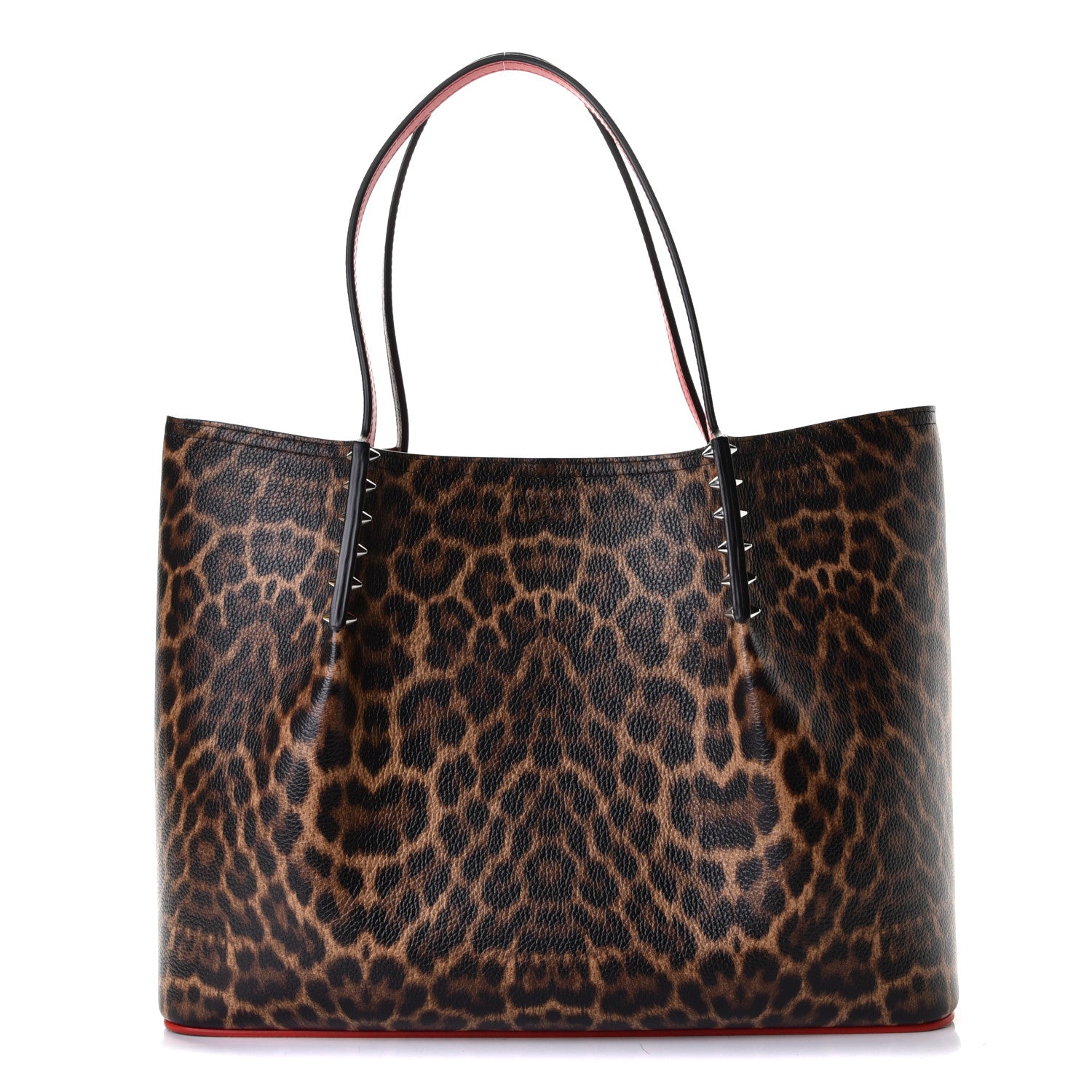 Christian Louboutin Calfskin Empire Leopard Print Spiked Large Cabarock Shopper Tote Brown 1 of 5