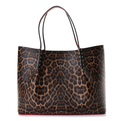 Christian Louboutin Calfskin Empire Leopard Print Spiked Large Cabarock Shopper Tote Brown 1 of 5