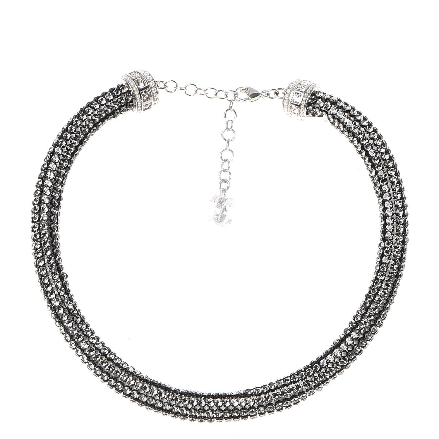 Chanel Crystal CC Logo Choker Necklace Dark Grey 1 of 5