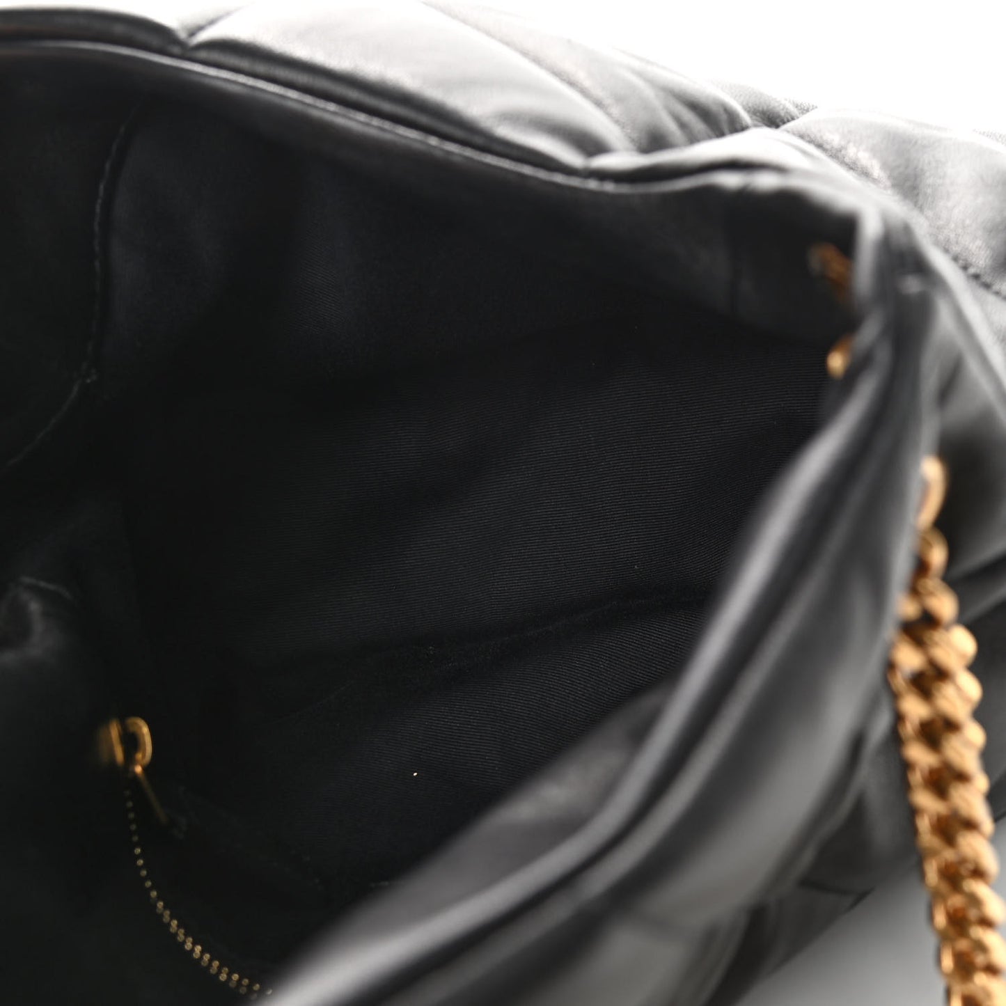 Lambskin Quilted Small Loulou Puffer Monogram Chain Satchel Black