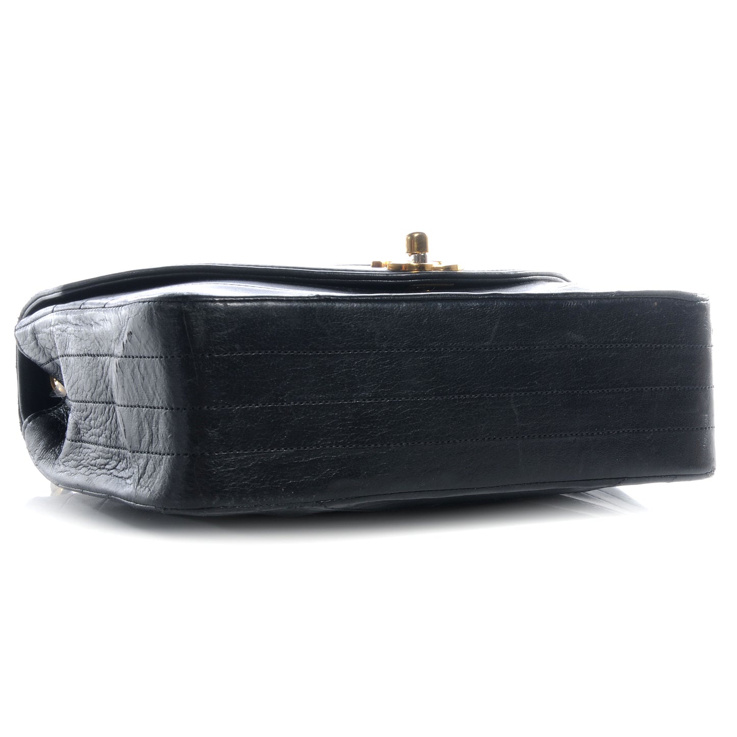 Lambskin Ribbon Stitched Flap Black