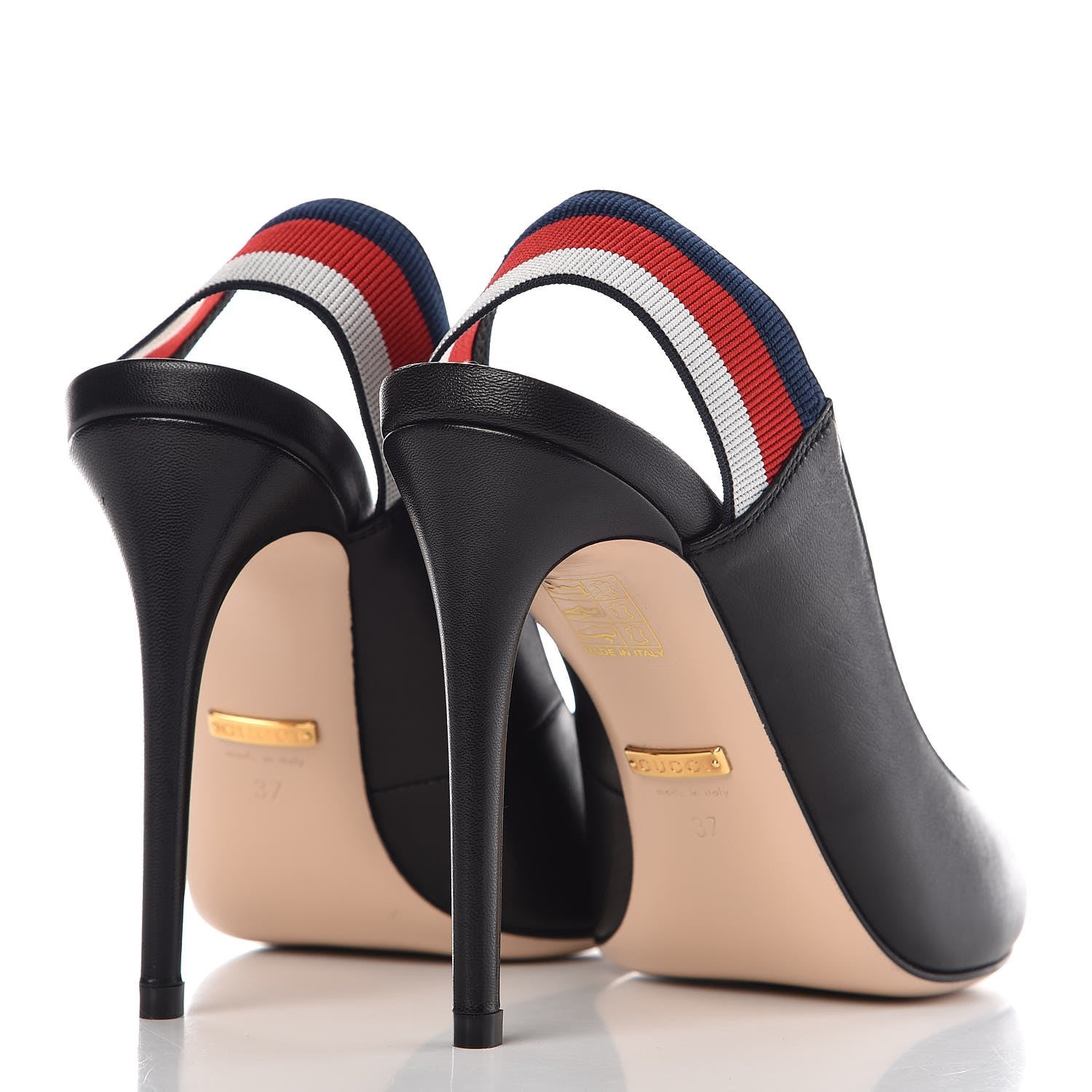Gucci Malaga Kid Web Sylvie High Heel Slingback Pumps 37 Black 4 of 10