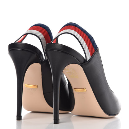 Gucci Malaga Kid Web Sylvie High Heel Slingback Pumps 37 Black 4 of 10