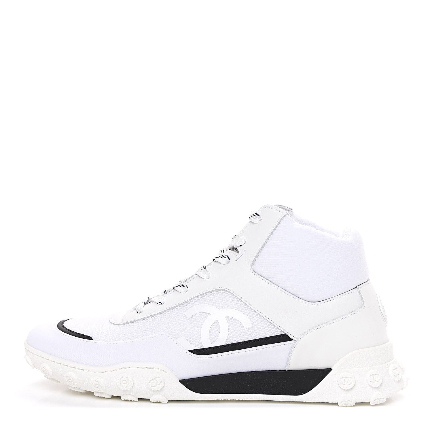 Chanel Calfskin Mesh Lycra Womens Logo High Top Sneakers 40.5 White 1 of 8