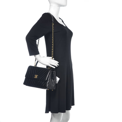 Chanel Calfskin Lizard Chevron Quilted Small Coco Handle Flap Black 2 of 10