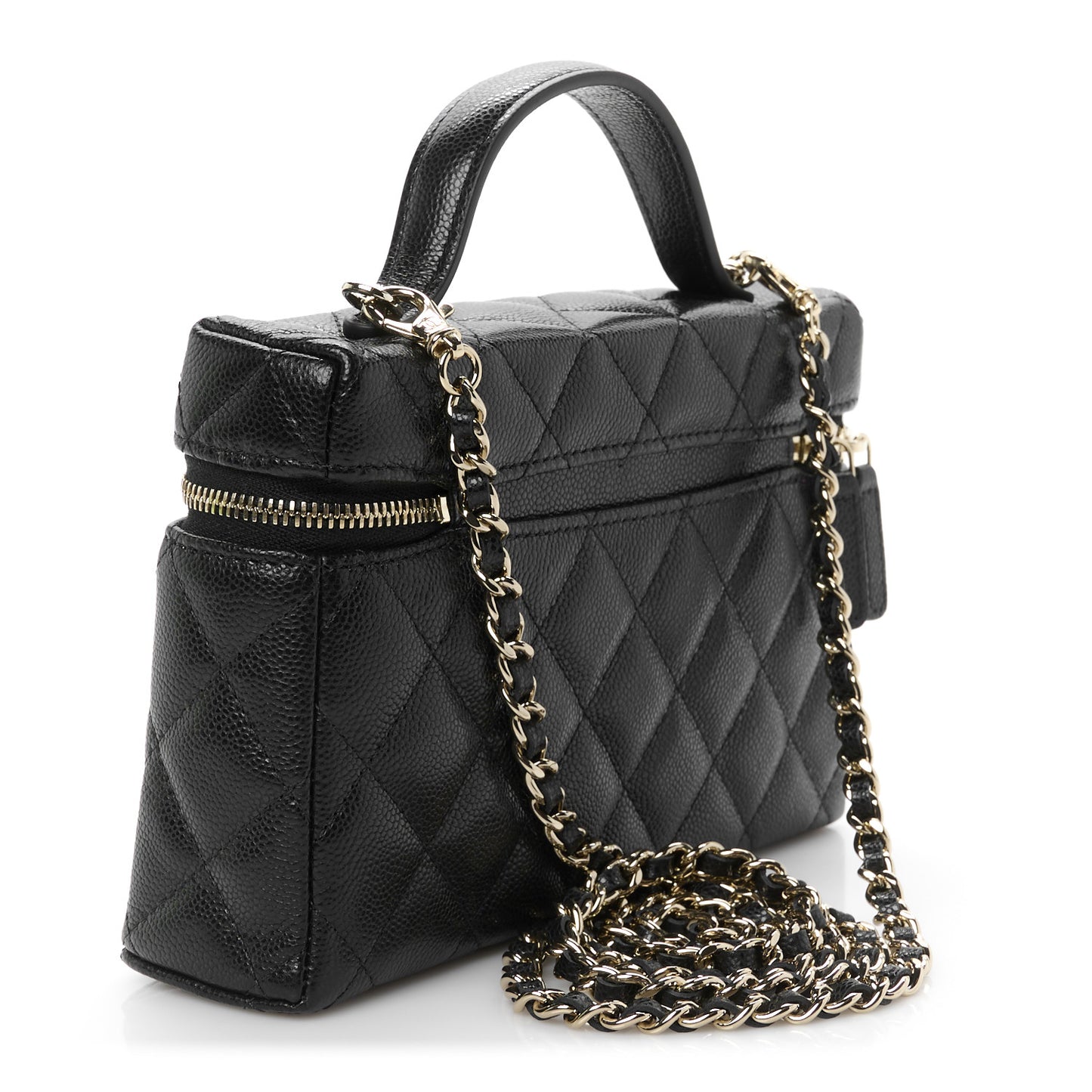 Caviar Quilted Top Handle Slim Vanity With Chain Black
