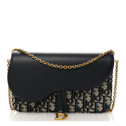 Christian Dior Oblique Smooth Calfskin Medium Saddle Pouch With Chain Blue 1 of 11