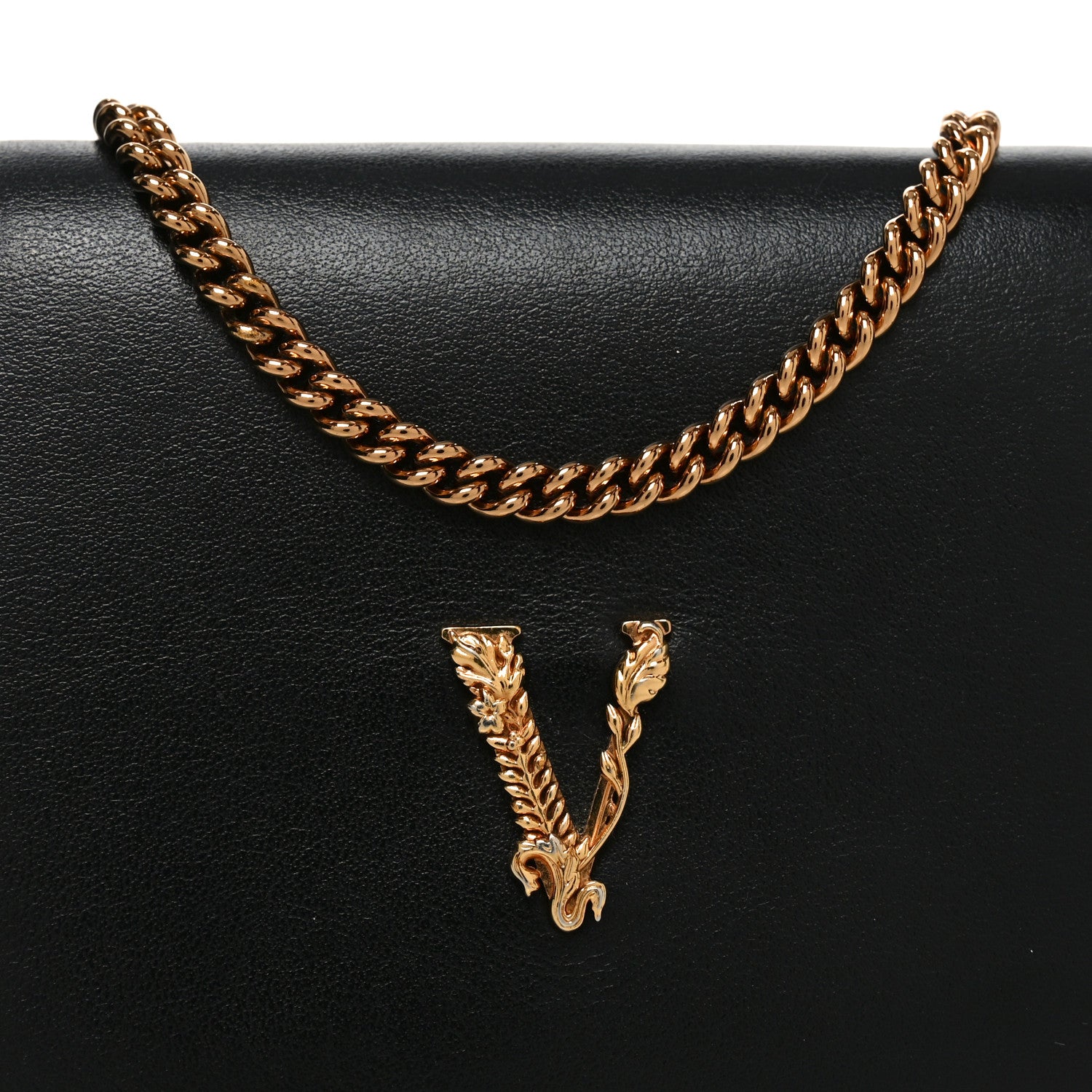 Versace Vitello Mini Virtus Chain Clutch Black 1818870 – FASHIONPHILE