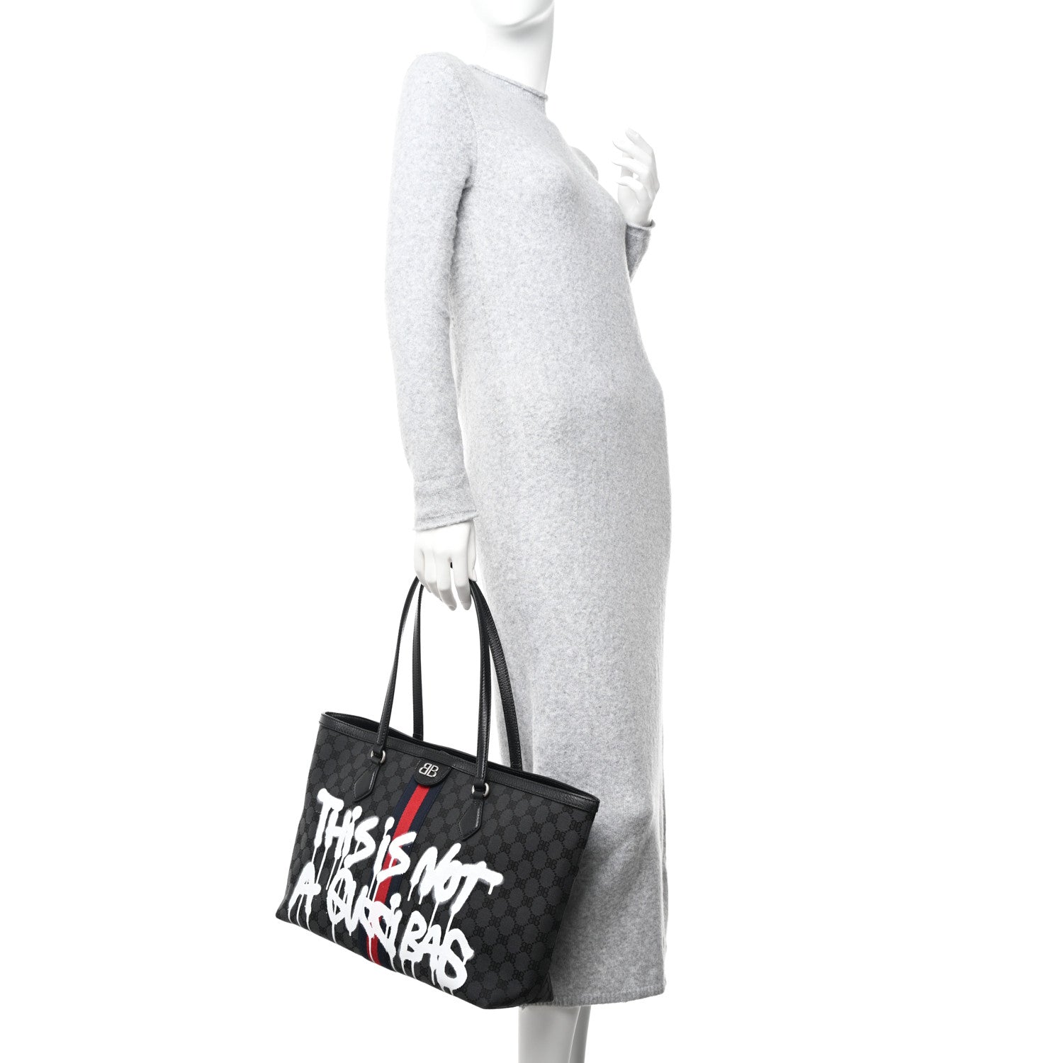 Gucci X BALENCIAGA BB Monogram Web Graffiti Medium Ophidia Shopping Tote Beige New Acero 2 of 10