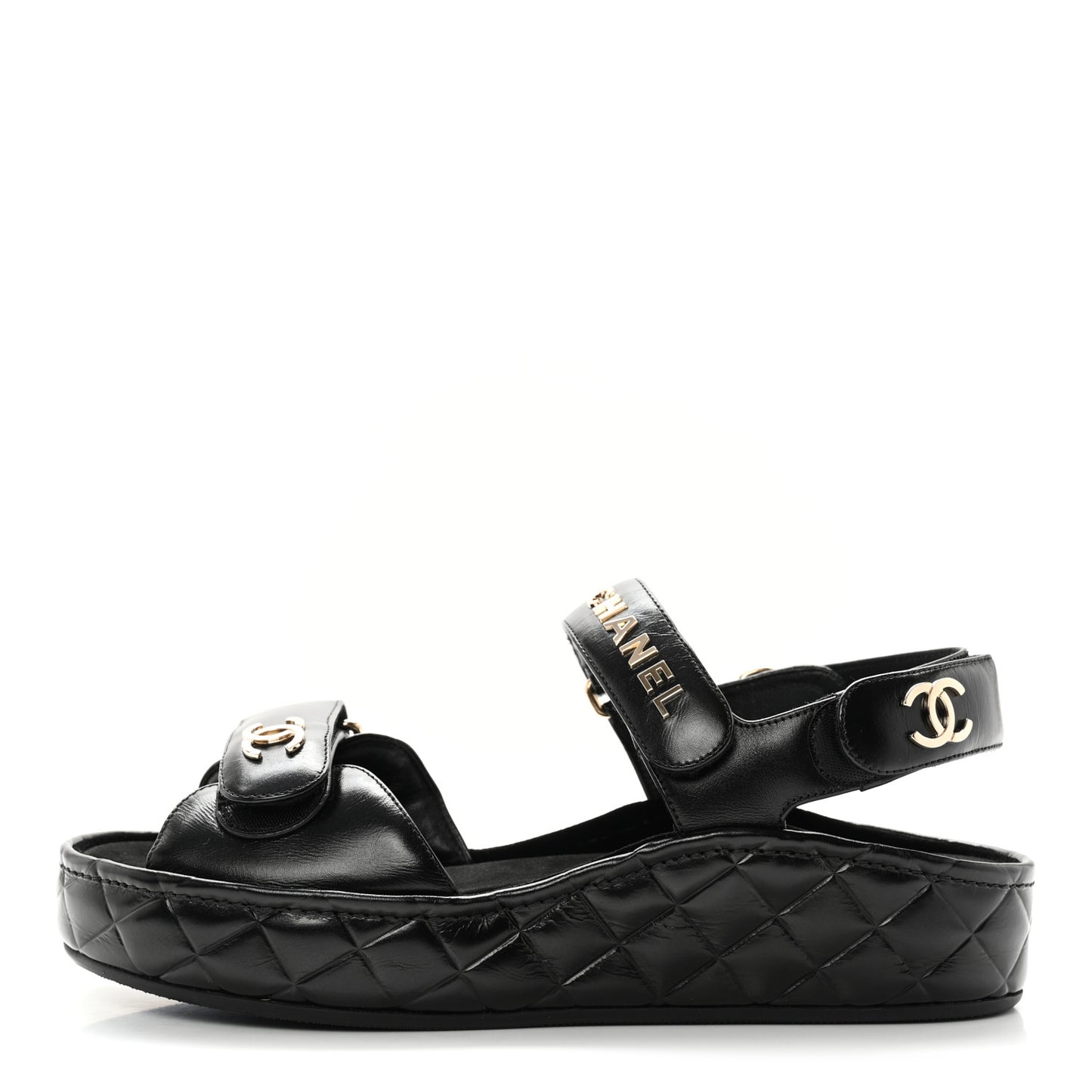 Shiny Calfskin Logo Platform Sandals 38 Black