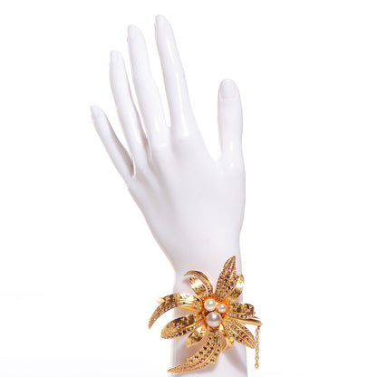Chanel Pearl Crystal Flower Cuff Gold 2 of 5