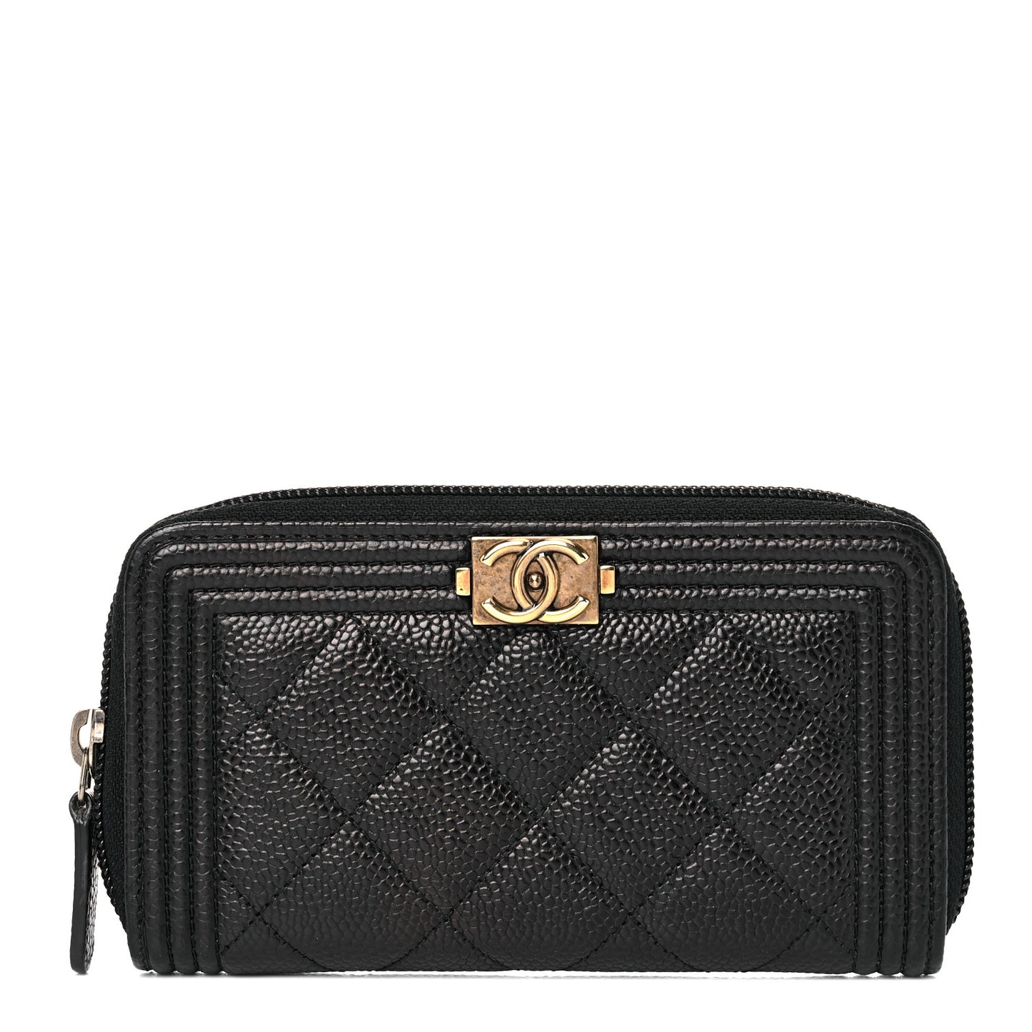 Caviar Quilted Small Boy Zip Around Wallet Black