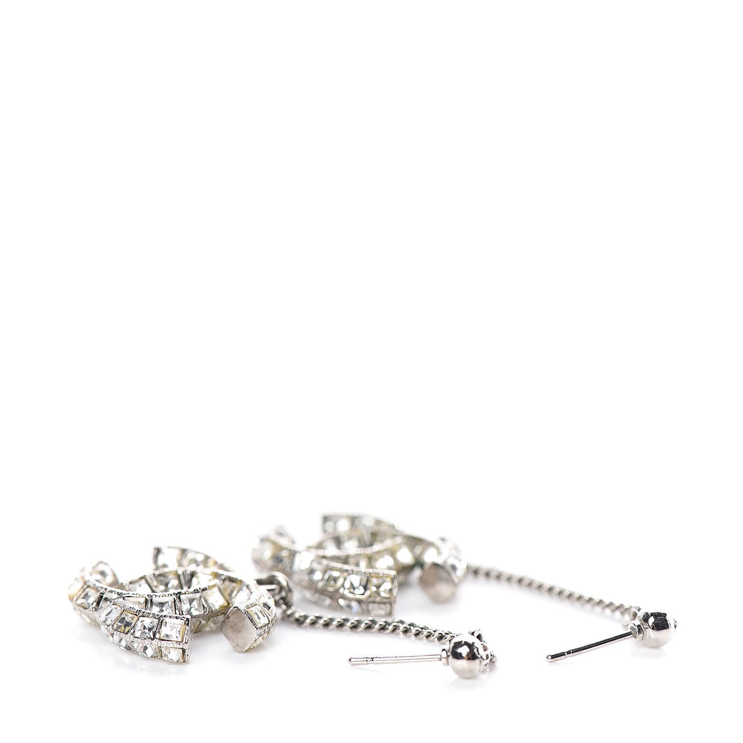 Baguette Crystal CC Drop Earrings Silver