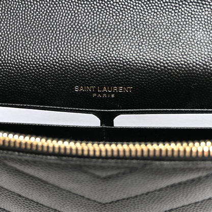 Saint Laurent Grain De Poudre Matelasse Chevron Monogram Envelope Chain Wallet Black 6 of 10