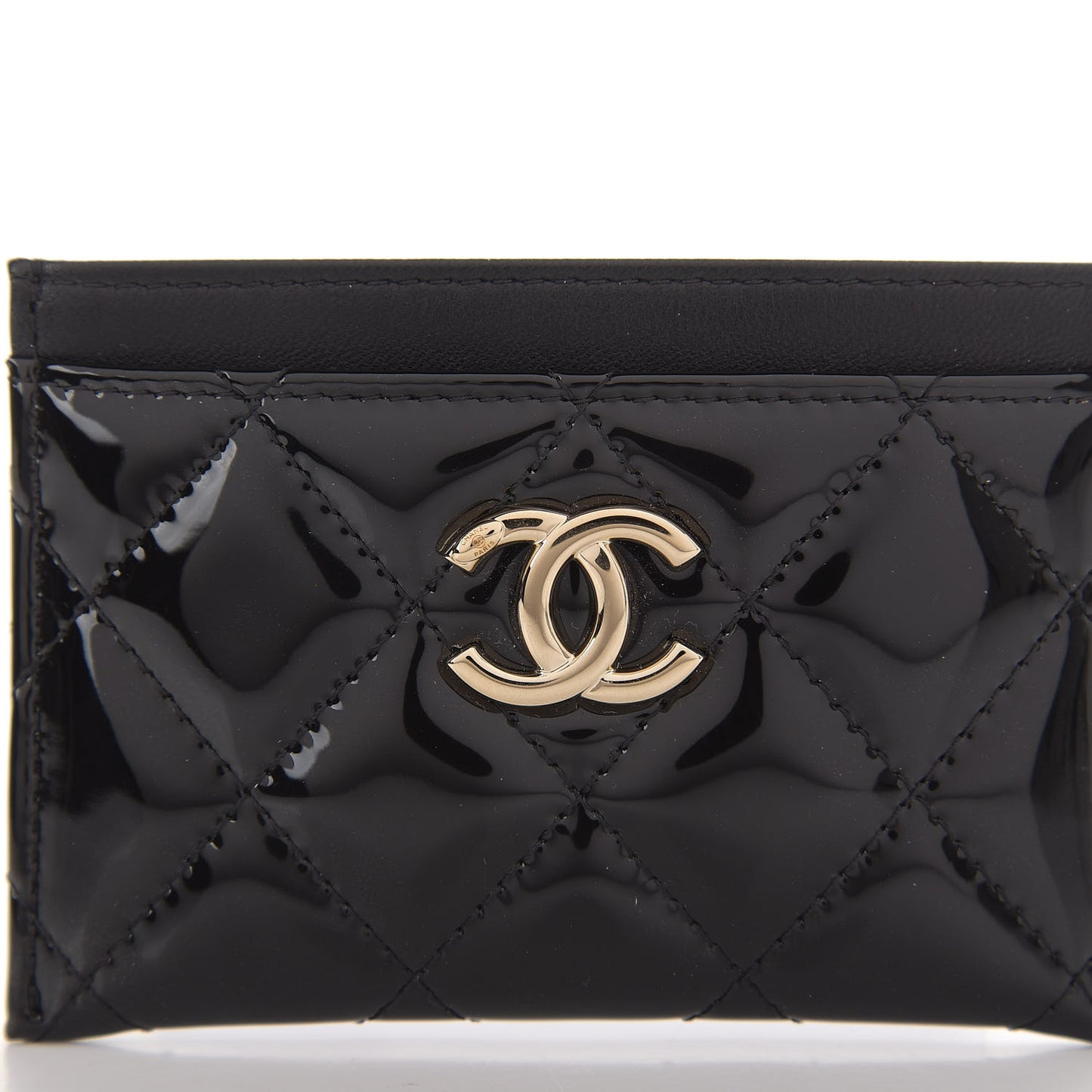 Patent Calfskin Quilted Card Holder Black