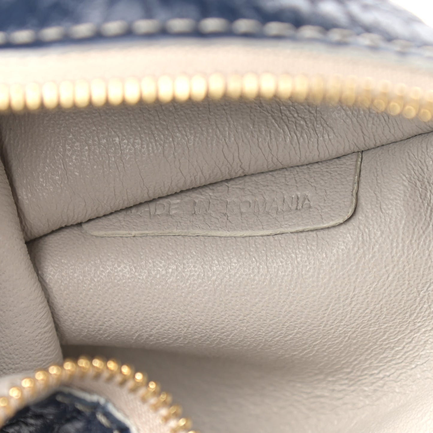 Signature Grain Calfskin Check Embossed Small Canterbury Tote Blue Carbon
