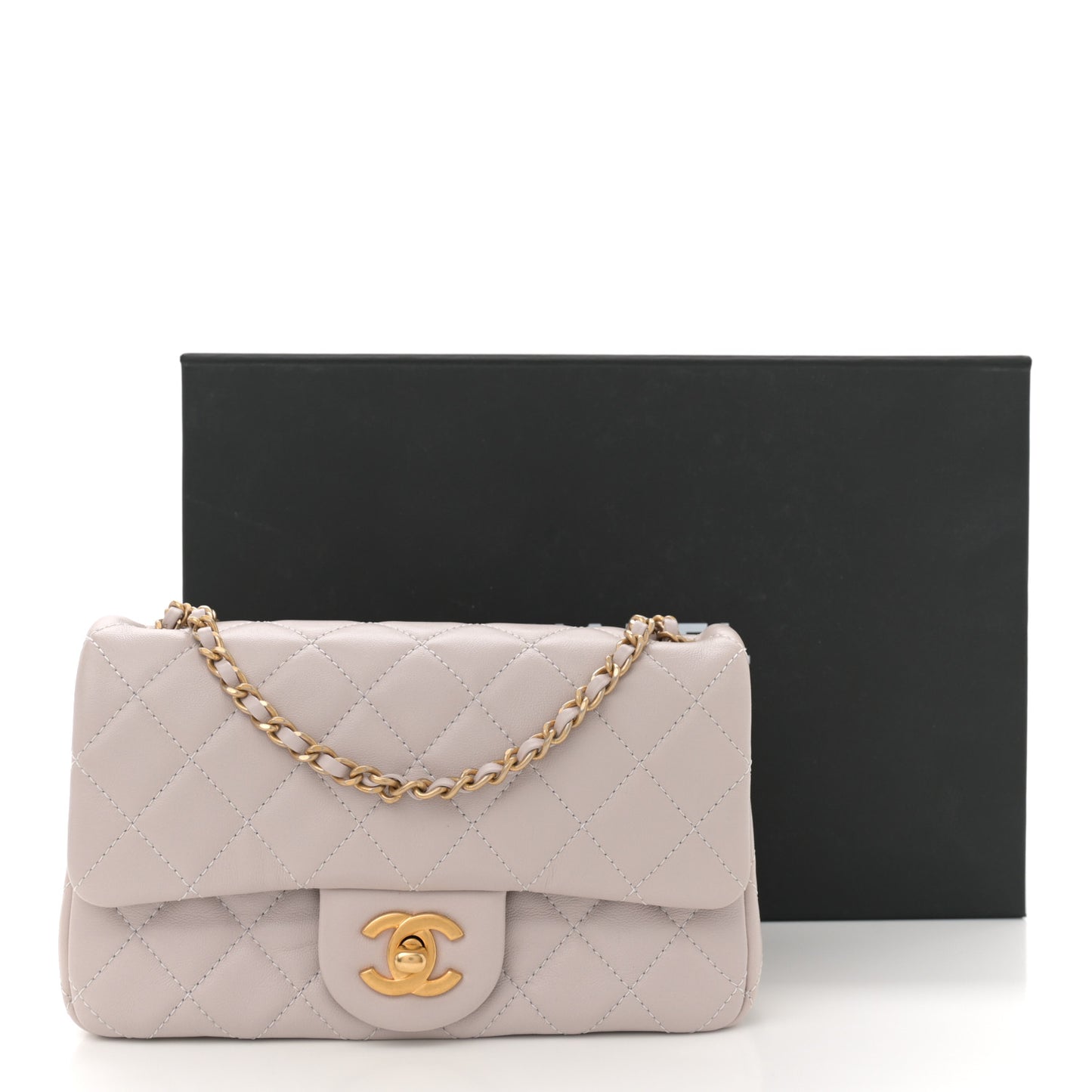 Lambskin Quilted Mini Rectangular Pearl Crush Flap Grey