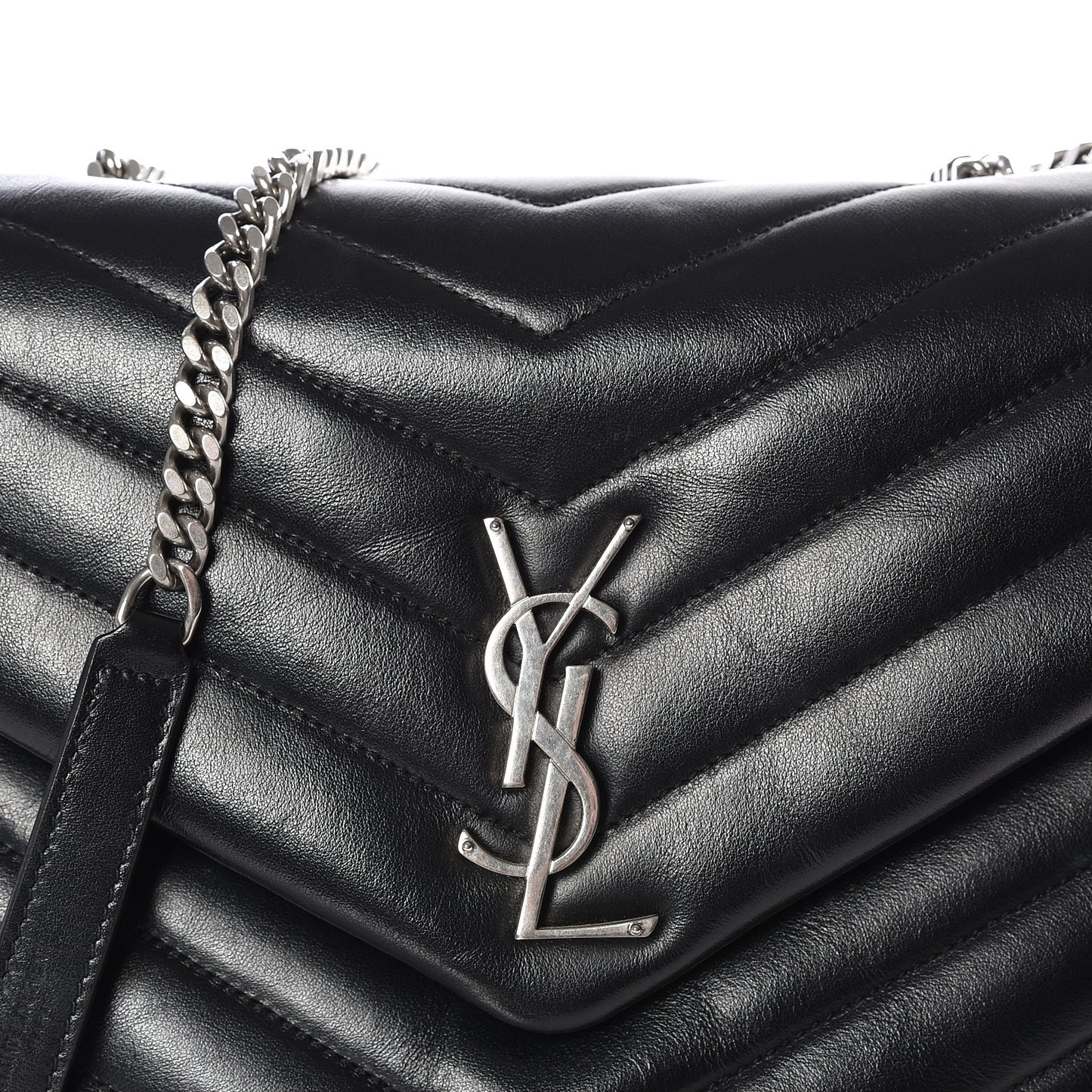 Calfskin Y Quilted Monogram Medium Loulou Chain Satchel Black