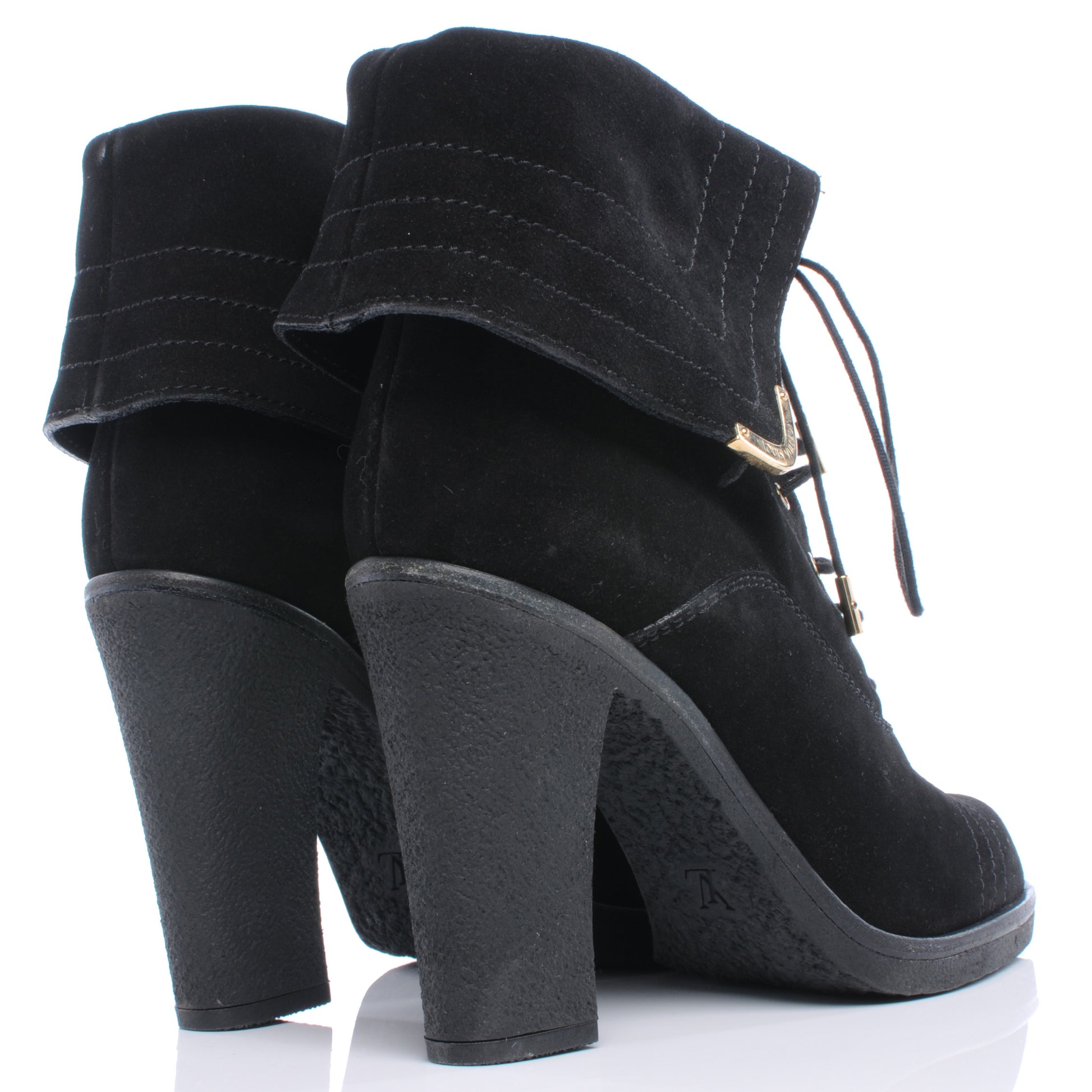 Louis Vuitton Suede Lace Up Ankle Boots 39.5 Black 3 of 7