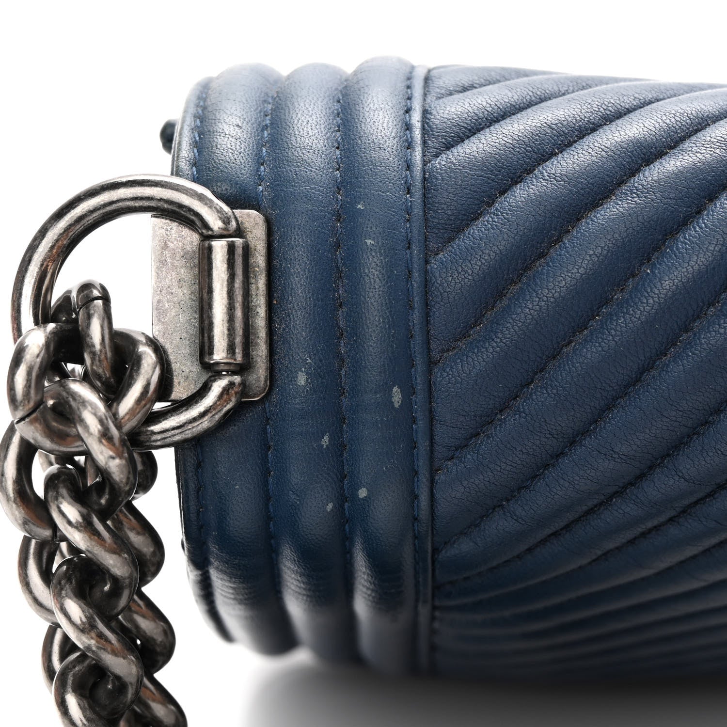 Chanel Wrinkled Lambskin Chevron Quilted Medium Boy Flap Navy 16 of 17