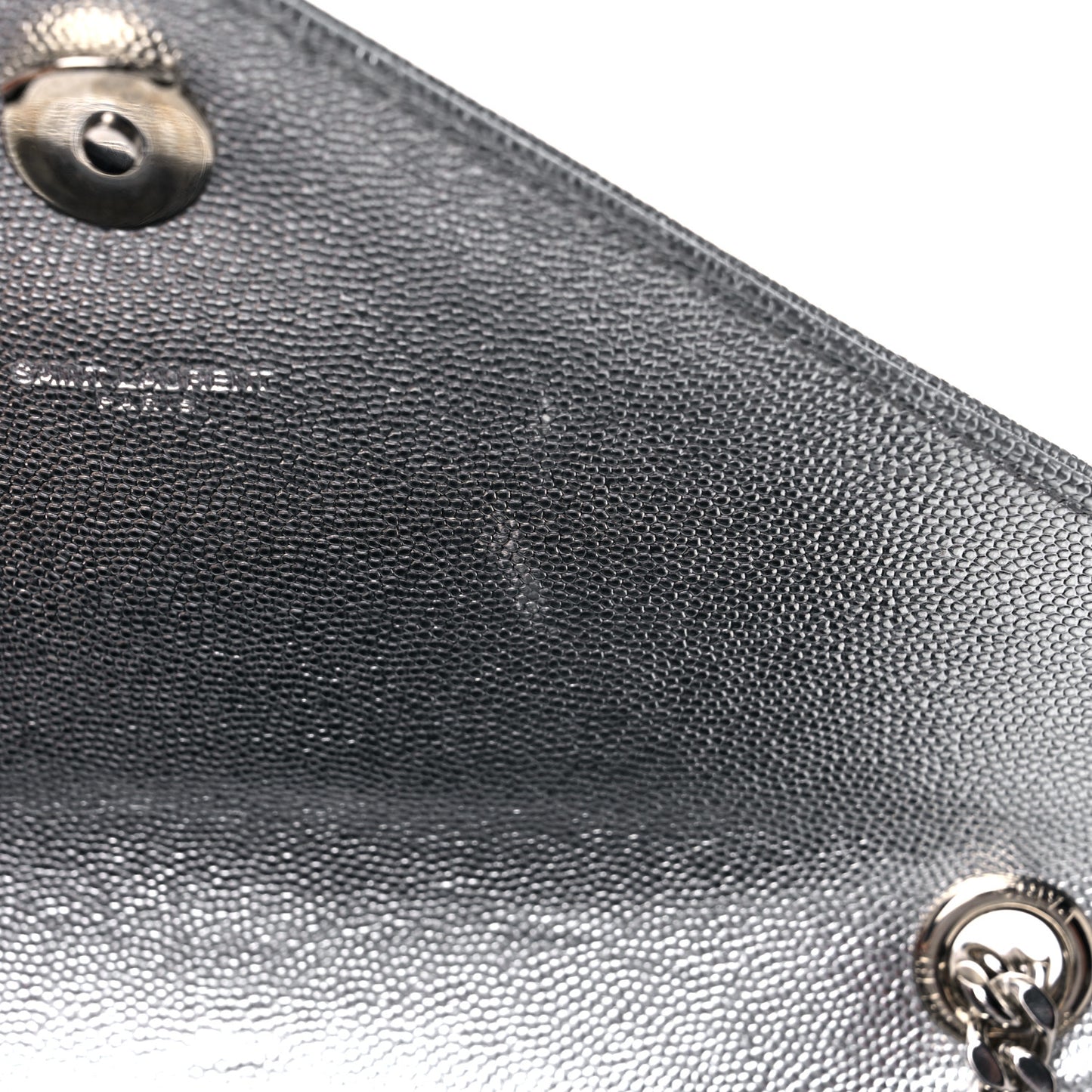 Metallic Grain De Poudre Matelasse Chevron Medium Monogram Satchel Silver