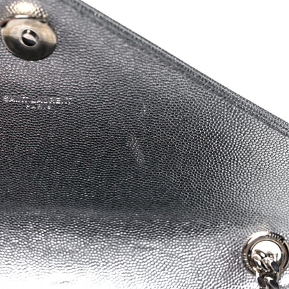 Saint Laurent Metallic Grain De Poudre Matelasse Chevron Medium Monogram Satchel Silver 11 of 12